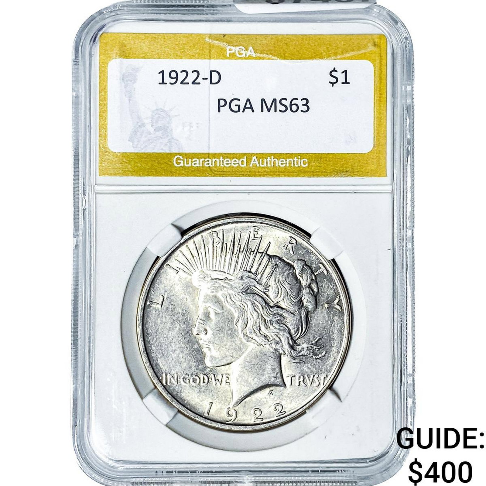 1922-D Silver Peace Dollar PGA MS63: 1922-D Silver Peace Dollar PGA MS63