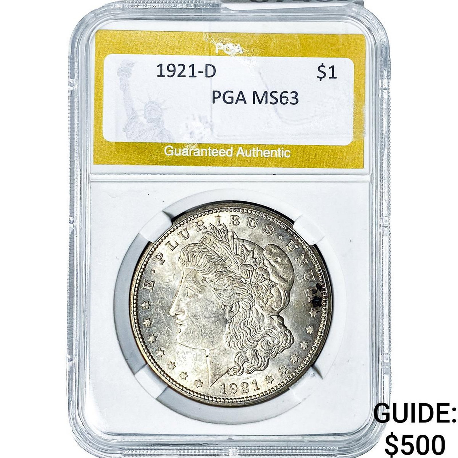 1921-D Morgan Silver Dollar PGA MS63: 1921-D Morgan Silver Dollar PGA MS63