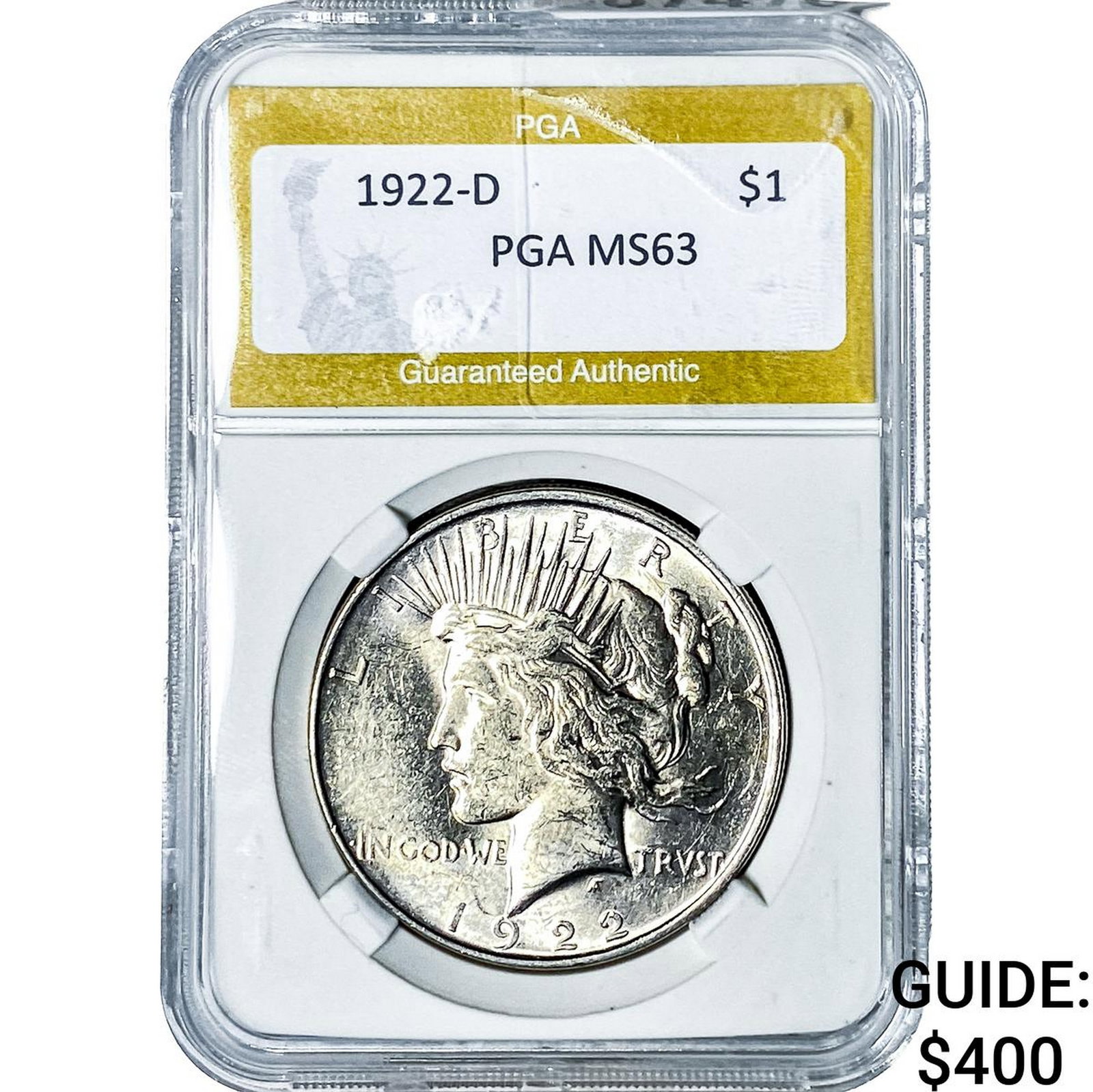 1922-D Silver Peace Dollar PGA MS63: 1922-D Silver Peace Dollar PGA MS63