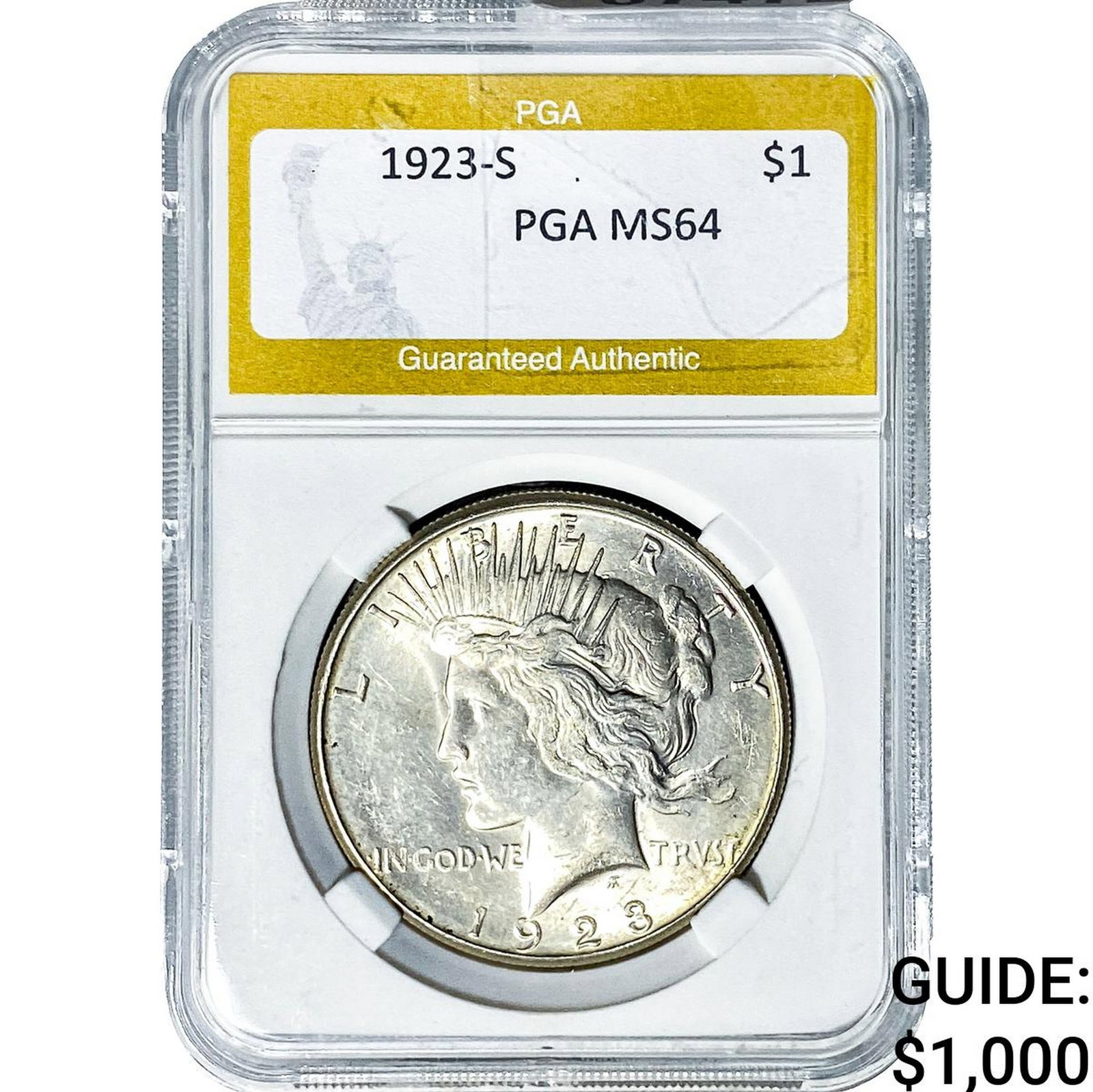 1923-S Silver Peace Dollar PGA MS64: 1923-S Silver Peace Dollar PGA MS64