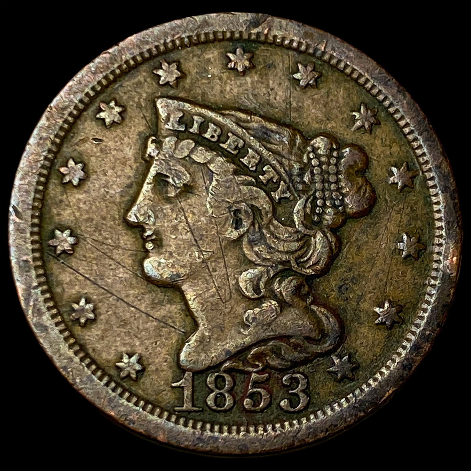 1853 Braided Hair Half Cent LIGHTLY CIRCULATED (1 of 2)