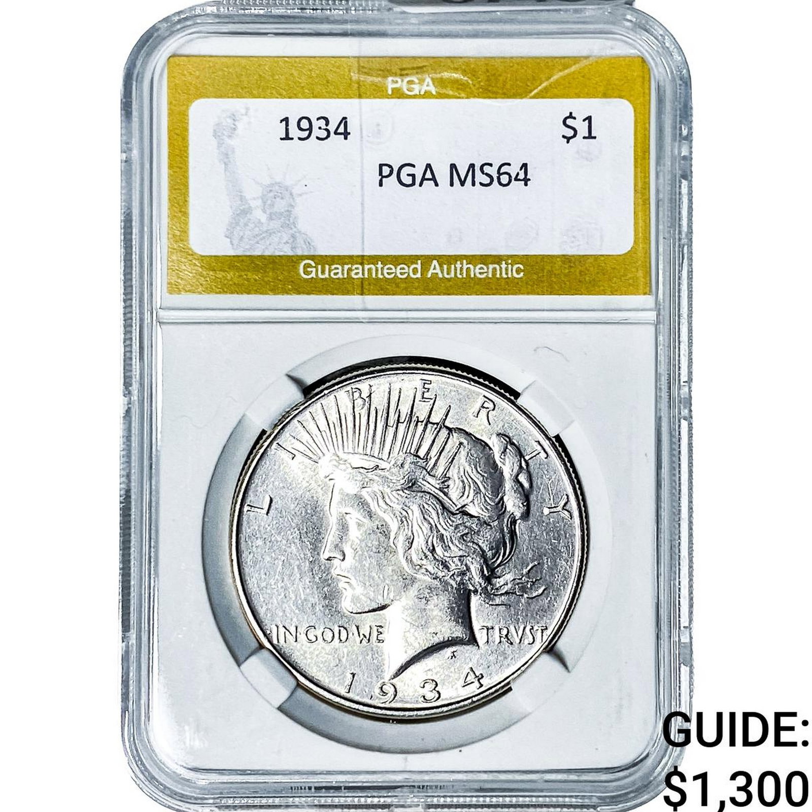 1934 Silver Peace Dollar PGA MS64: 1934 Silver Peace Dollar PGA MS64