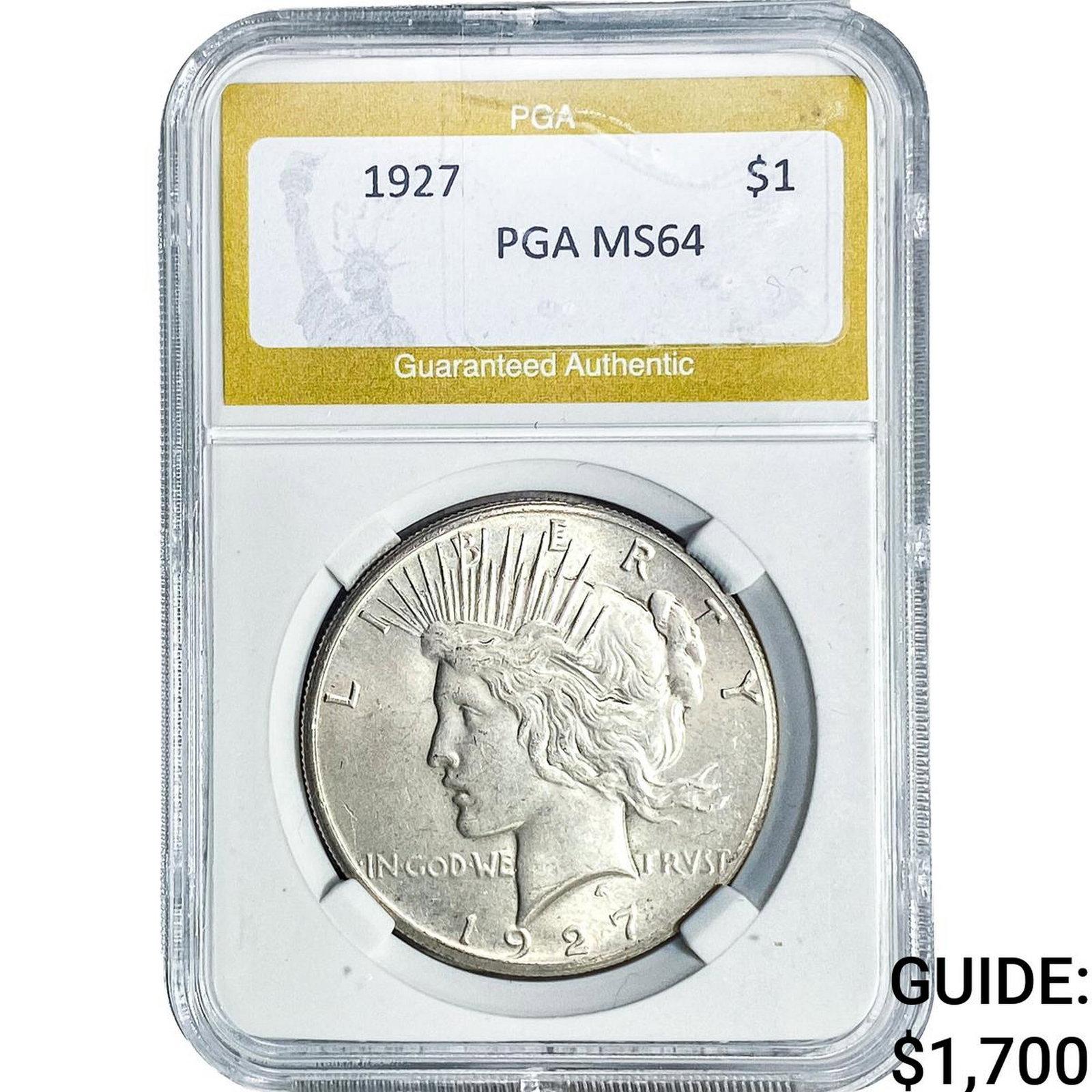 1927 Silver Peace Dollar PGA MS64: 1927 Silver Peace Dollar PGA MS64