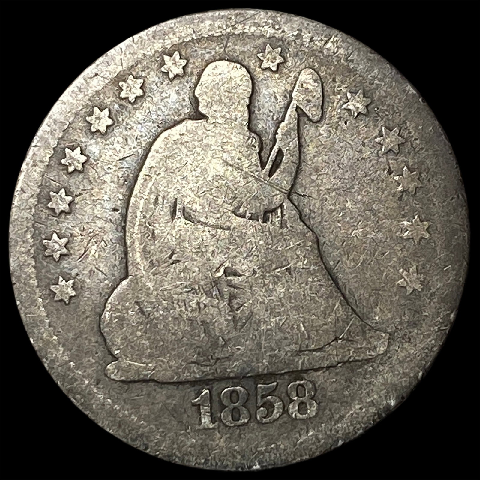 1858 Silver Seated Liberty Quarter NICELY CIRCULATED: 1858 Silver Seated Liberty Quarter NICELY CIRCULATED