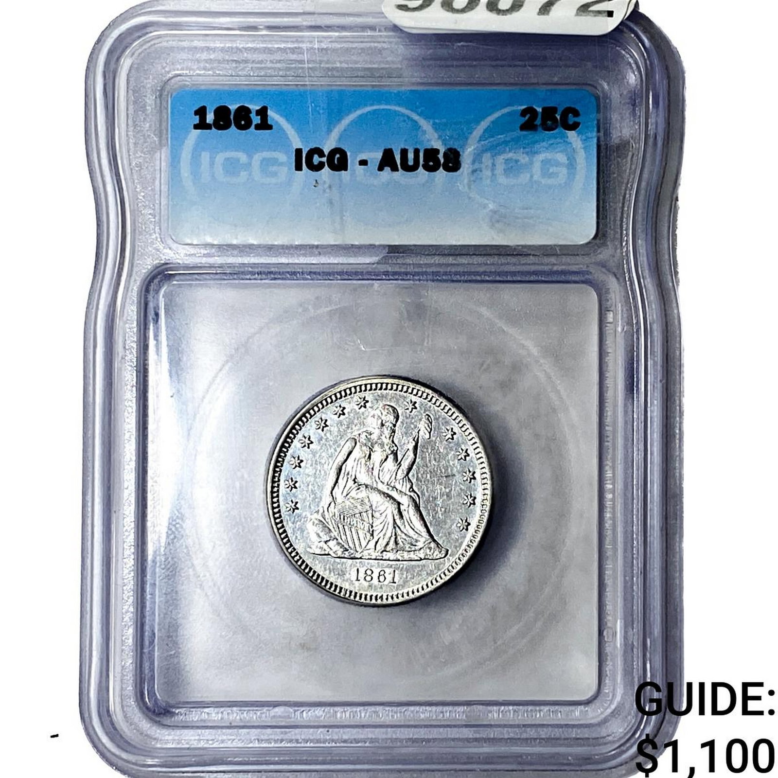 1861 Seated Liberty Quarter ICG AU58: 1861 Seated Liberty Quarter ICG AU58