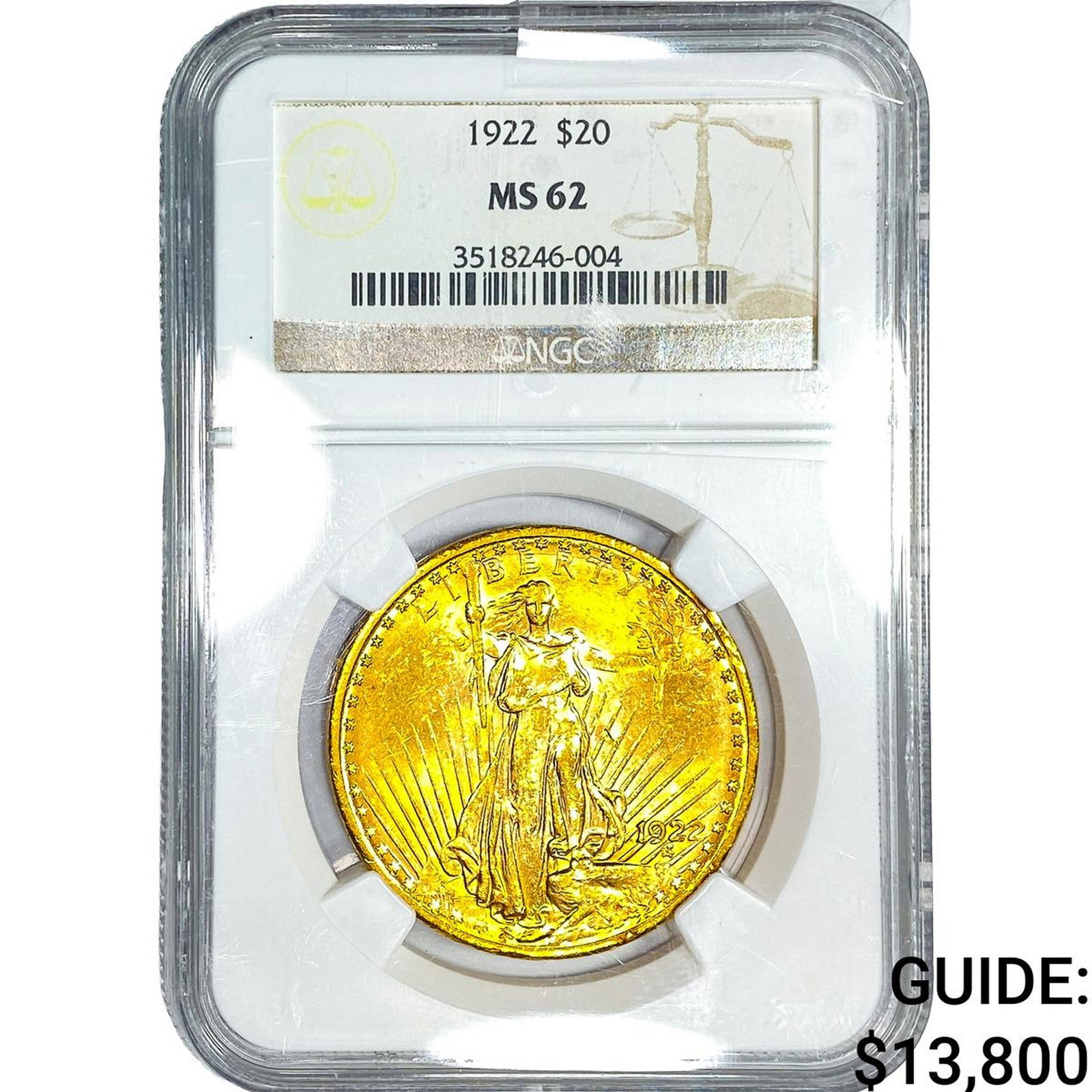 1922 $20 Gold Double Eagle NGC MS62: 1922 $20 Gold Double Eagle NGC MS62
