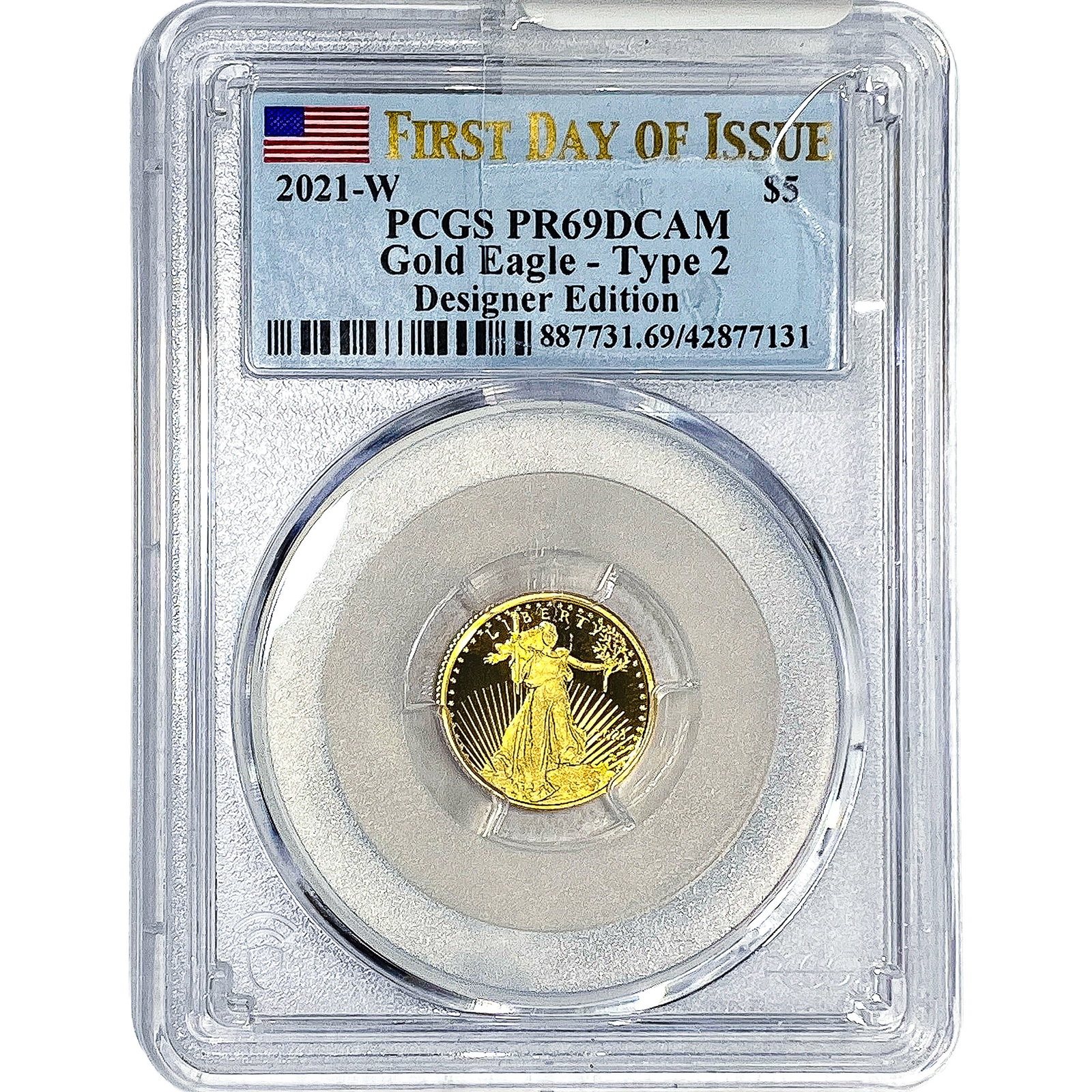 2021-W 1/10oz $5 Gold Eagle Type 2 PCGS PR69 DCAM: 2021-W 1/10oz $5 Gold Eagle Type 2 PCGS PR69 DCAM