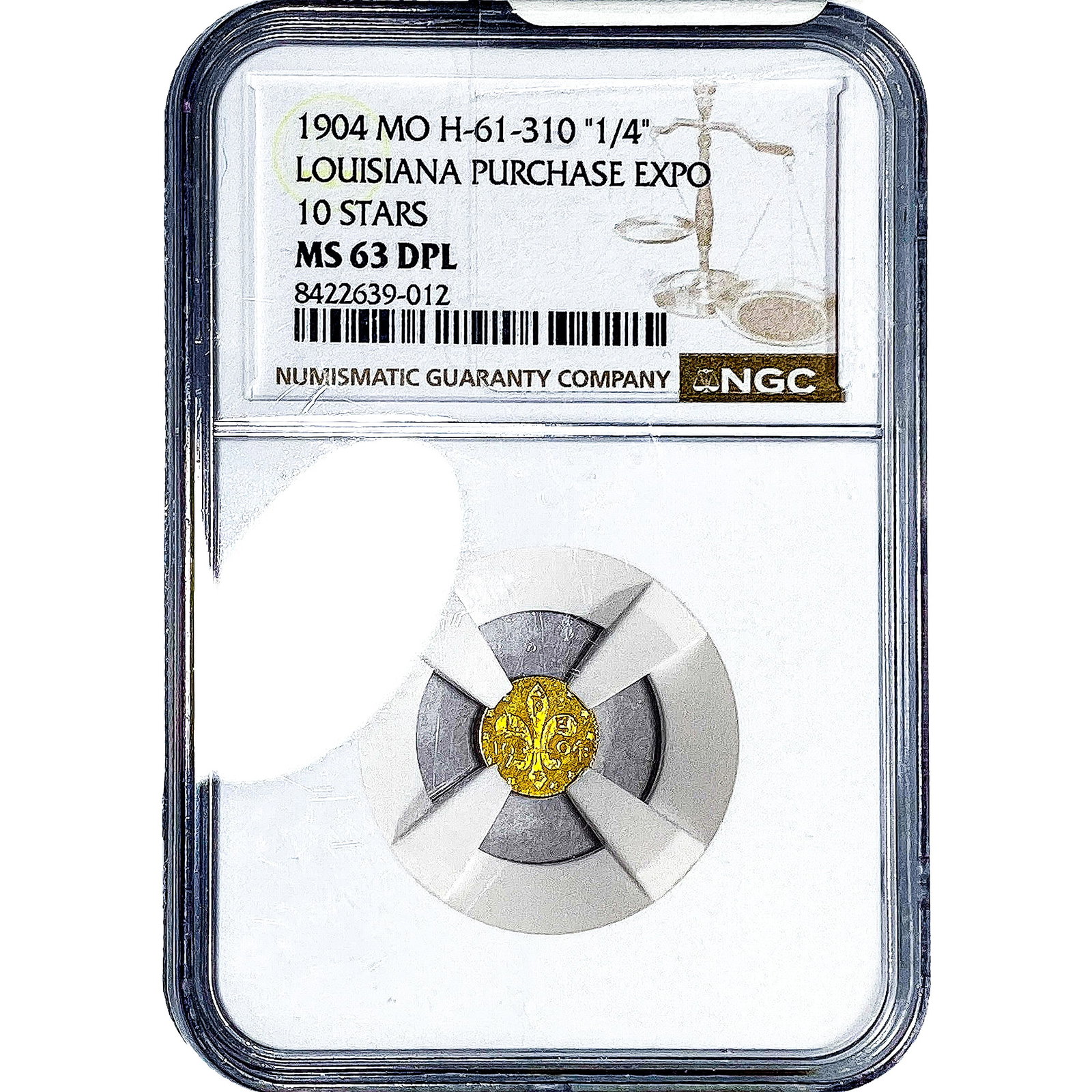 1904 Gold 1/4 Louisiana Purchase 10 Stars NGC MS63 DPL: 1904 Gold 1/4 Louisiana Purchase 10 Stars NGC MS63 DPL