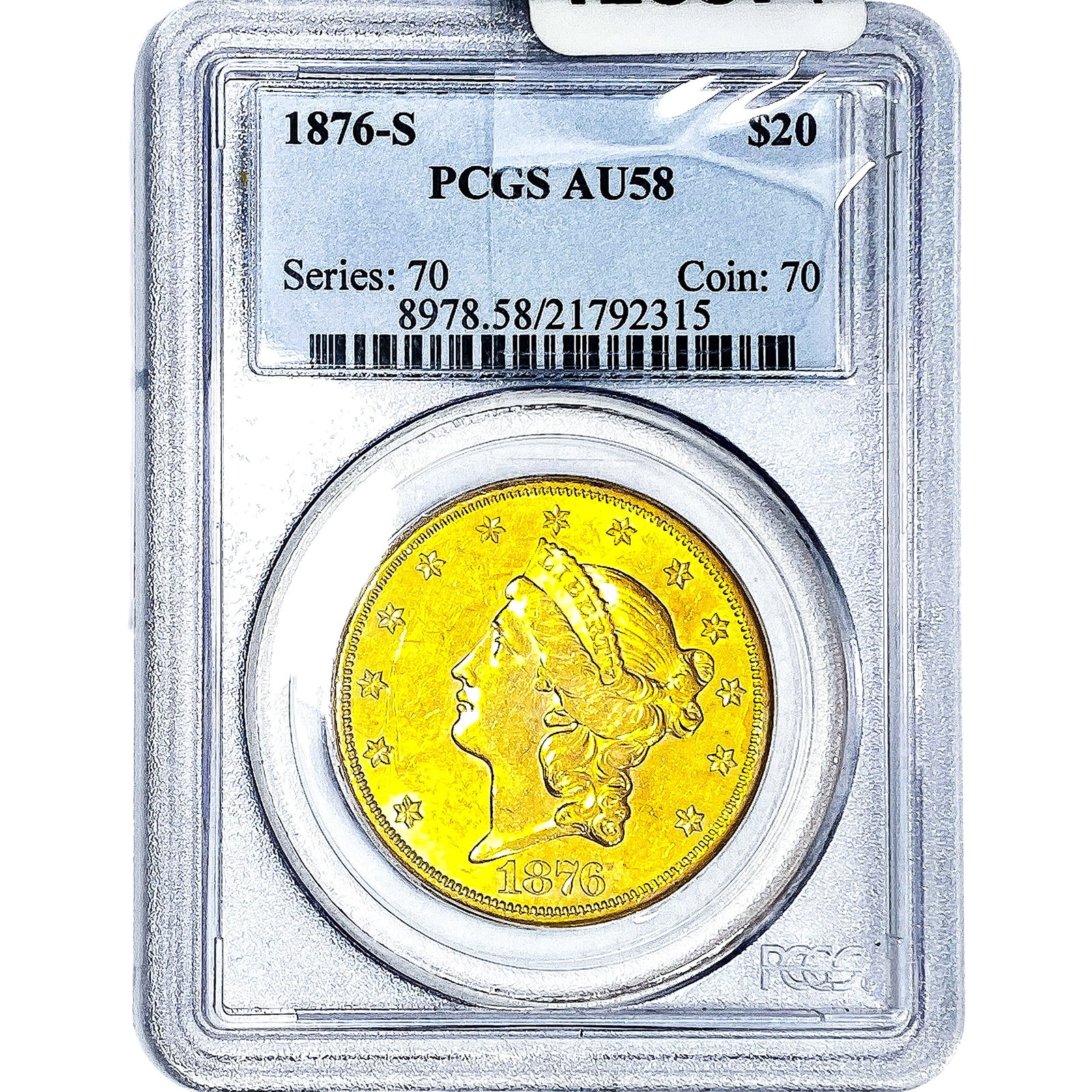 1876-S $20 Gold Double Eagle PCGS AU58: 1876-S $20 Gold Double Eagle PCGS AU58