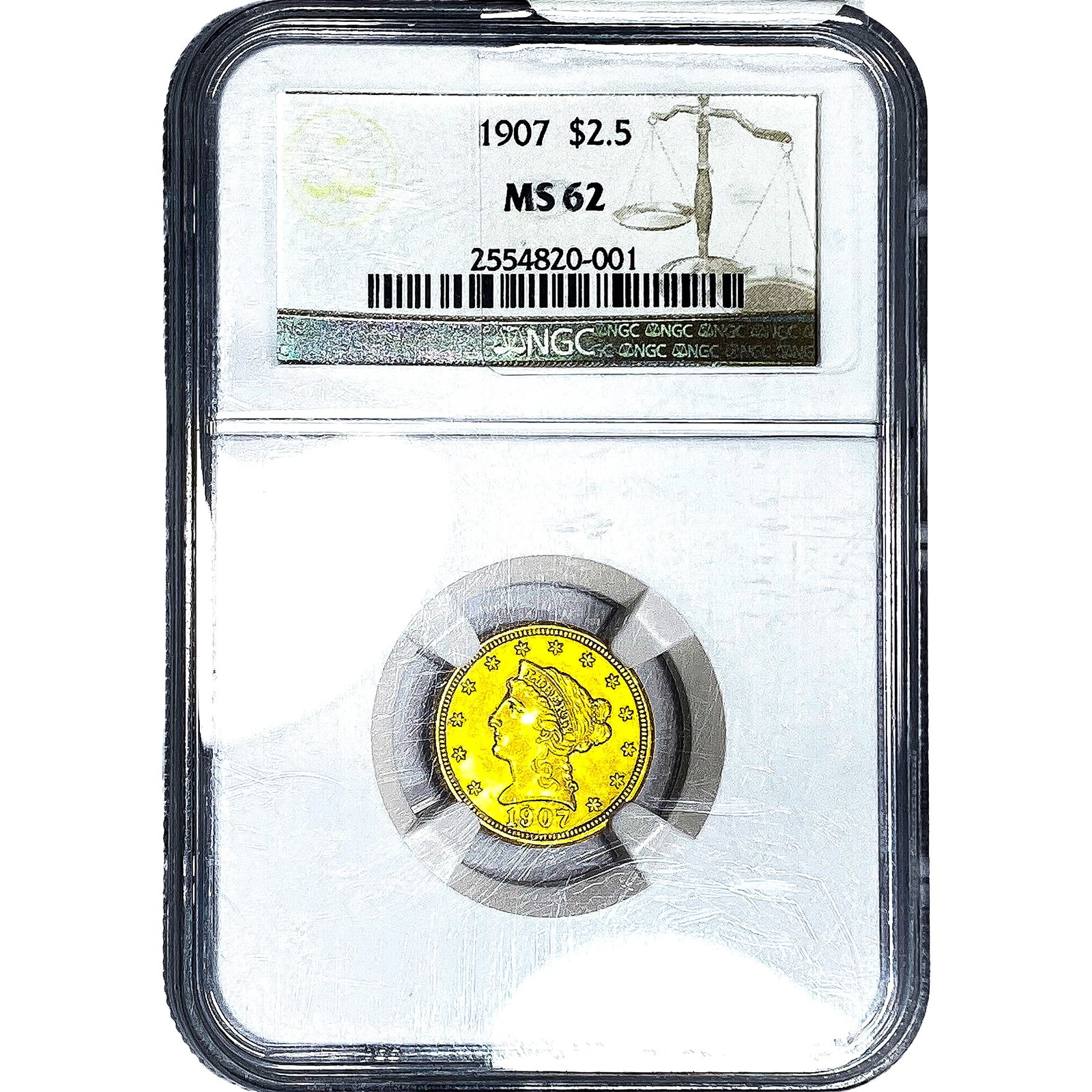 1907 $2.50 Gold Quarter Eagle NGC MS62: 1907 $2.50 Gold Quarter Eagle NGC MS62