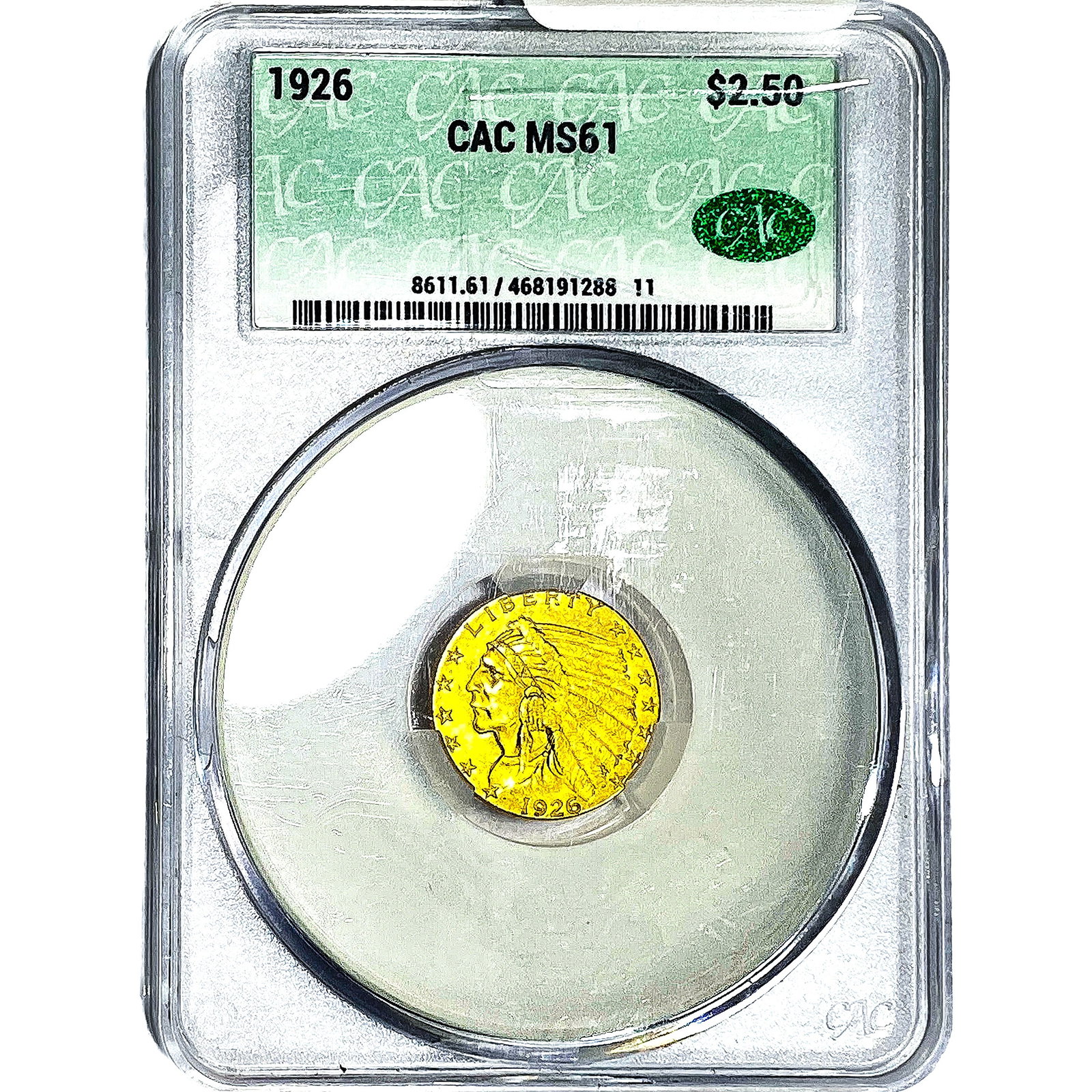 1926 $2.50 Gold Quarter Eagle CAC MS61: 1926 $2.50 Gold Quarter Eagle CAC MS61