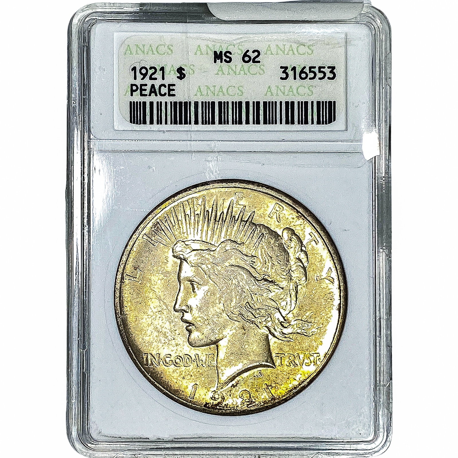 1921 Silver Peace Dollar ANACS MS62: 1921 Silver Peace Dollar ANACS MS62