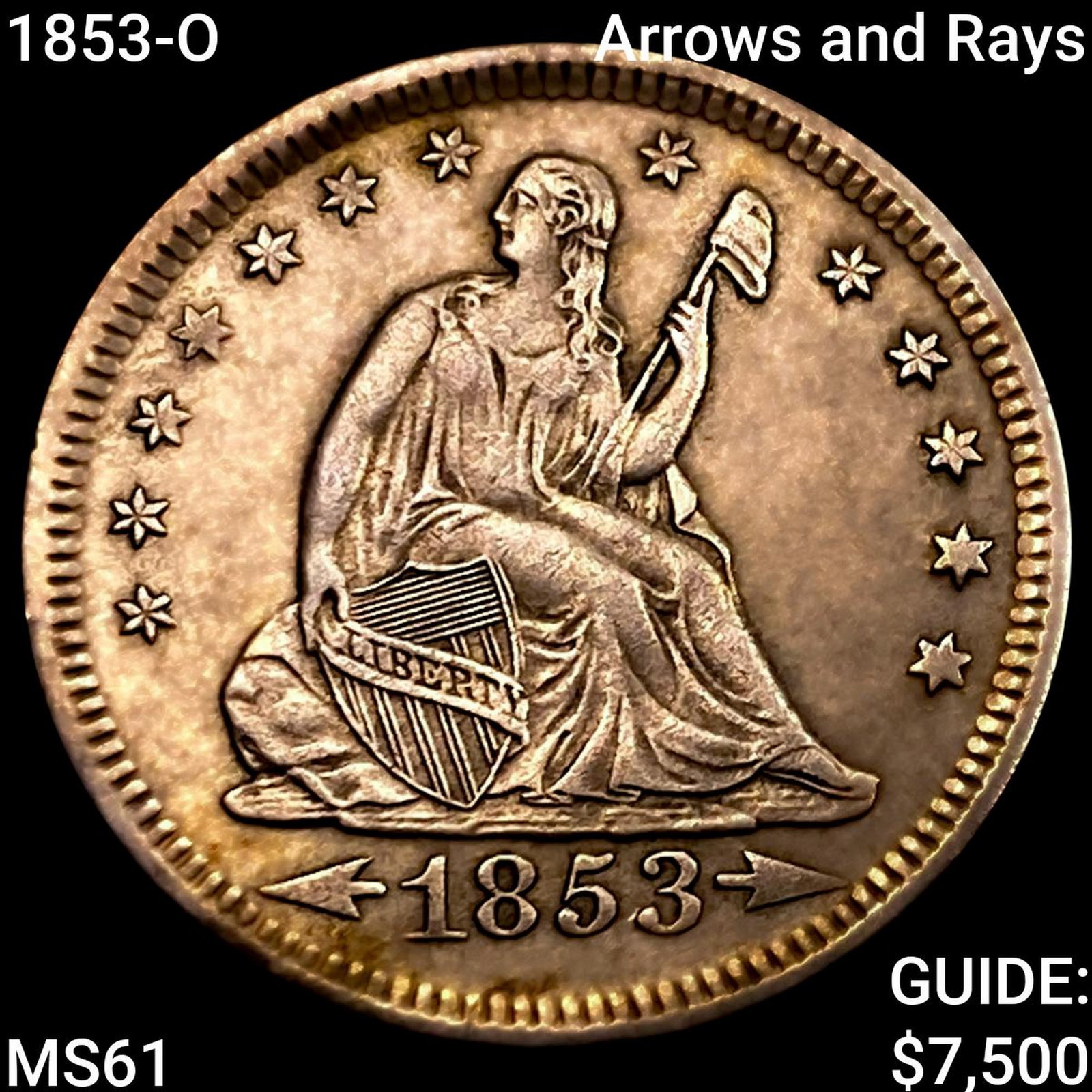 1853-O Arrows and Rays Seated Liberty Quarter UNCIRCULATED (1 of 2)