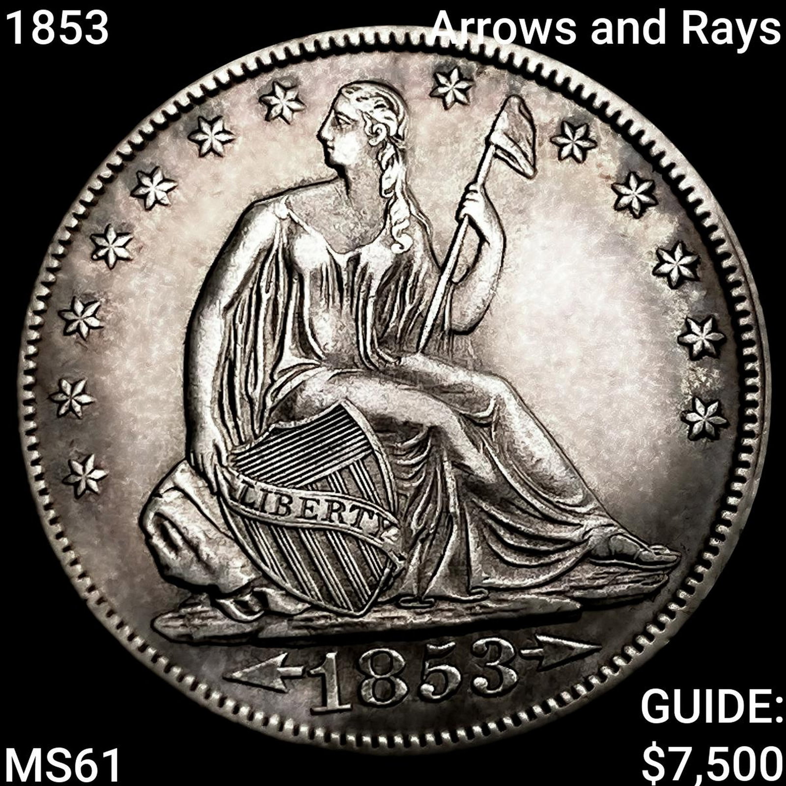1853 Arrows and Rays Seated Liberty Half Dollar UNCIRCULATED: 1853 Arrows and Rays Seated Liberty Half Dollar UNCIRCULATED