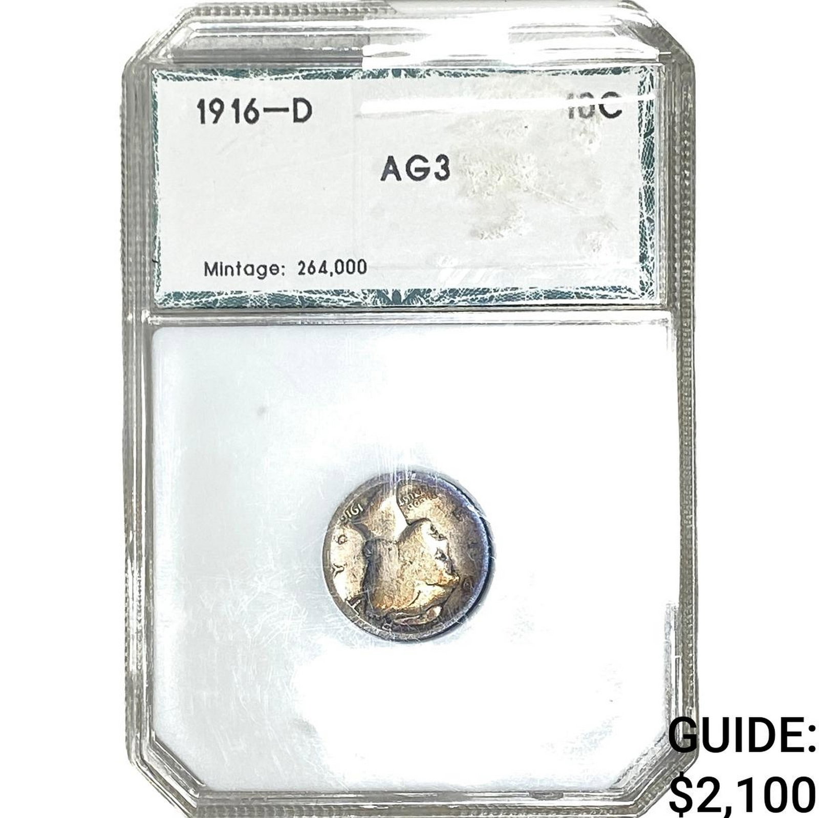 1916-D Mercury Silver Dime PCI AG3: 1916-D Mercury Silver Dime PCI AG3