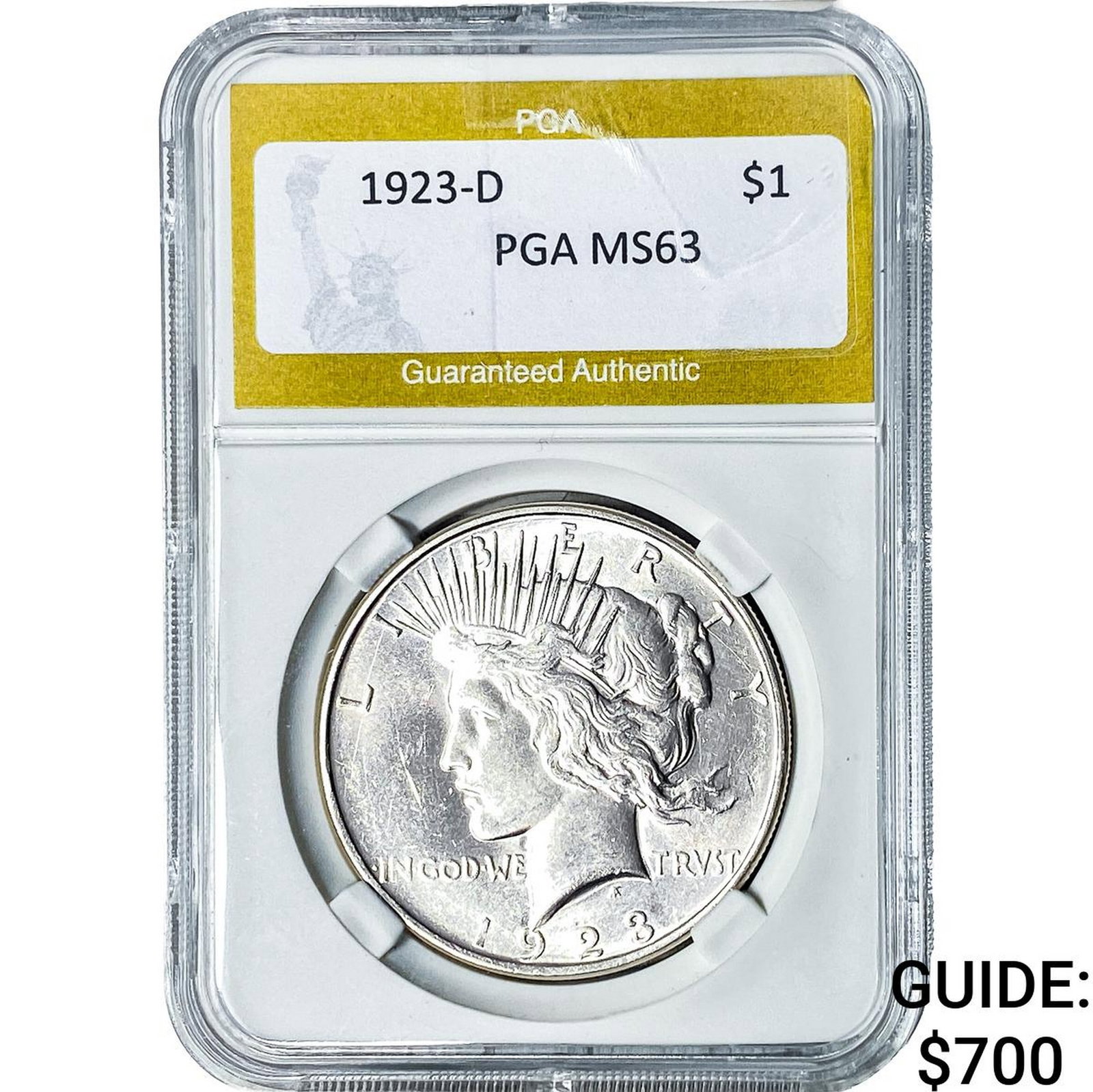 1923-D Silver Peace Dollar PGA MS63: 1923-D Silver Peace Dollar PGA MS63