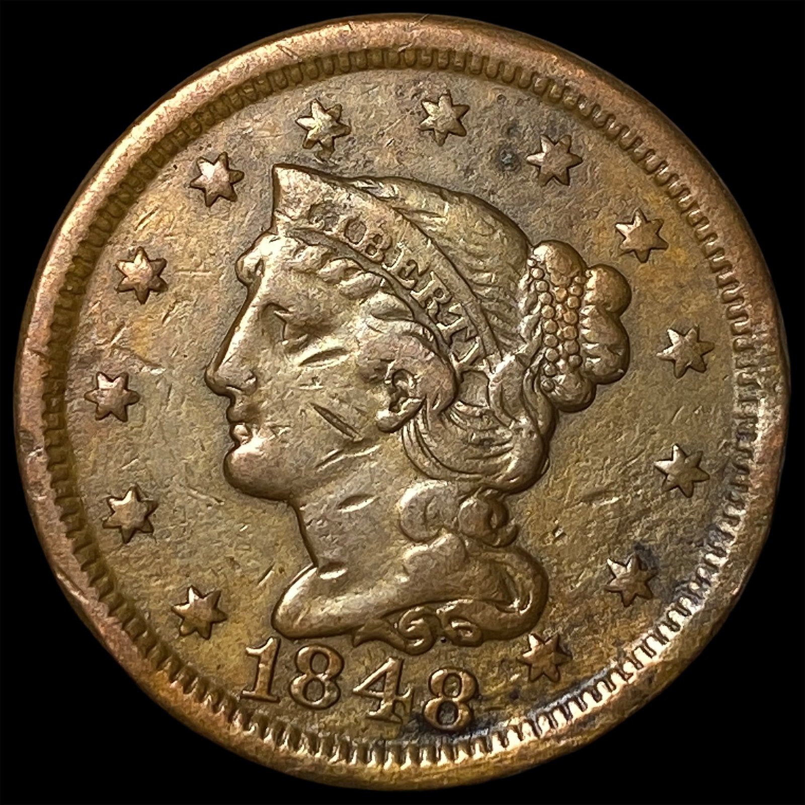 1848 Braided Hair Large Cent NEARLY UNCIRCULATED: 1848 Braided Hair Large Cent NEARLY UNCIRCULATED