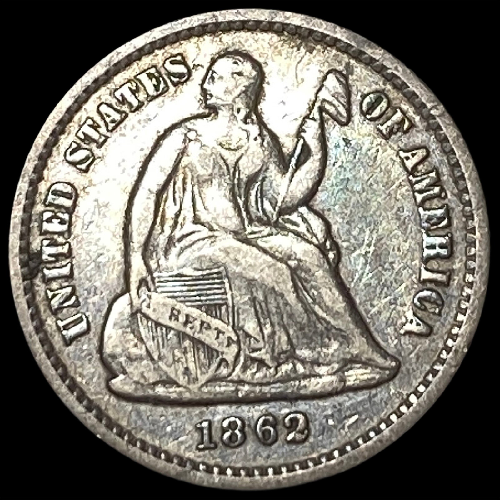 1862 Silver Seated Liberty Half Dime ABOUT UNCIRCULATED: 1862 Silver Seated Liberty Half Dime ABOUT UNCIRCULATED