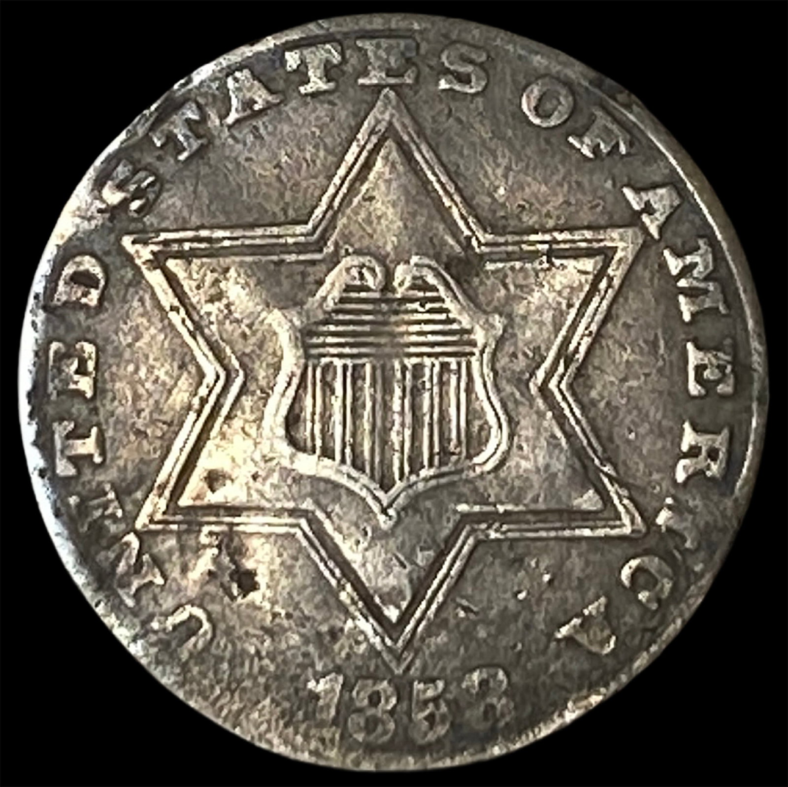 1853 Silver Three-Cent Piece HIGH GRADE: 1853 Silver Three-Cent Piece HIGH GRADE