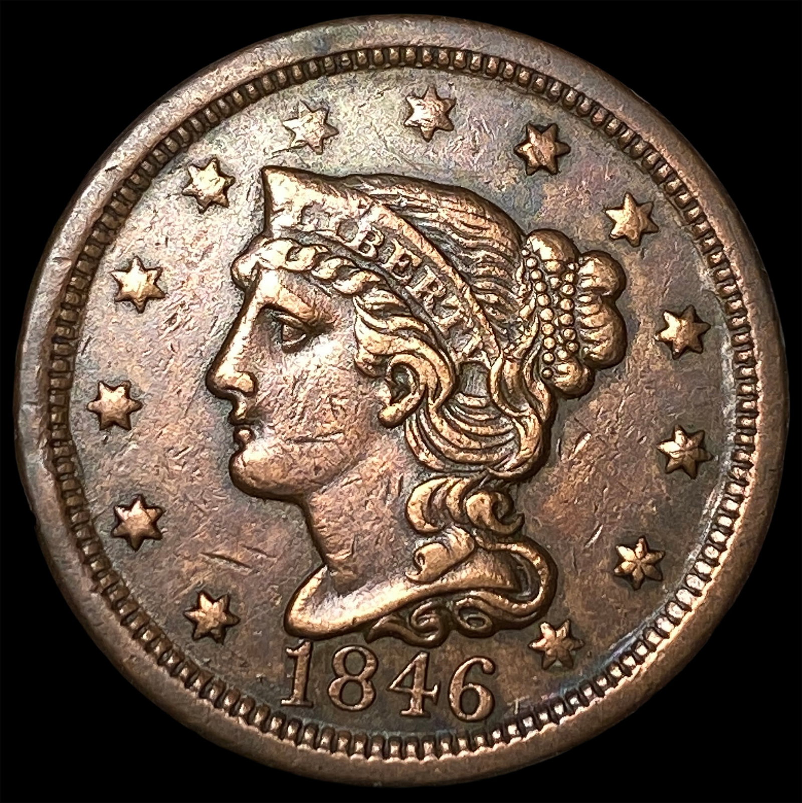 1846 Braided Hair Large Cent CLOSELY UNCIRCULATED (1 of 2)