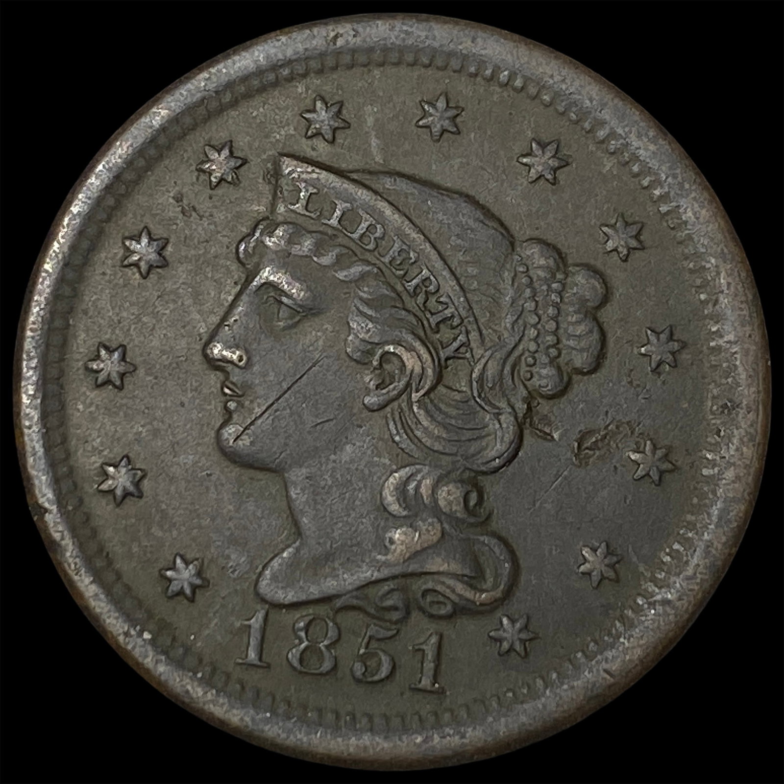 1851 Braided Hair Large Cent CLOSELY UNCIRCULATED: 1851 Braided Hair Large Cent CLOSELY UNCIRCULATED