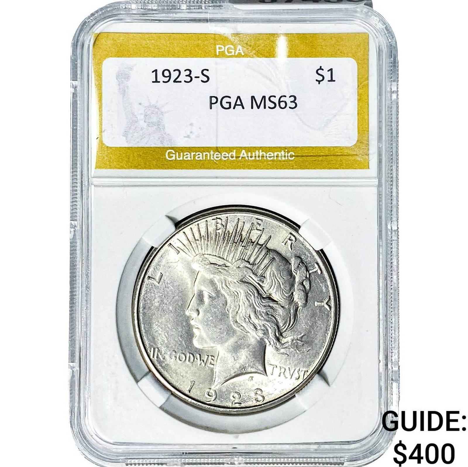 1923-S Silver Peace Dollar PGA MS63: 1923-S Silver Peace Dollar PGA MS63