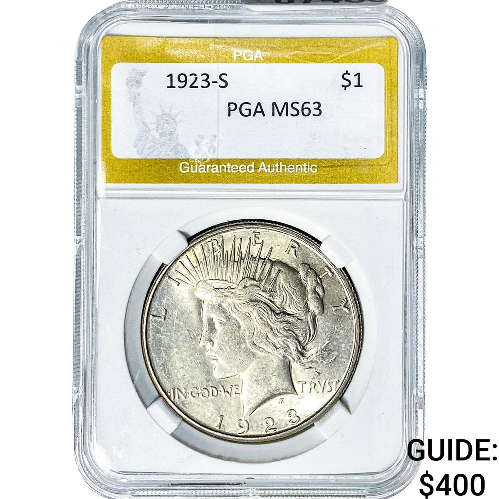 1923-S Silver Peace Dollar PGA MS63: 1923-S Silver Peace Dollar PGA MS63