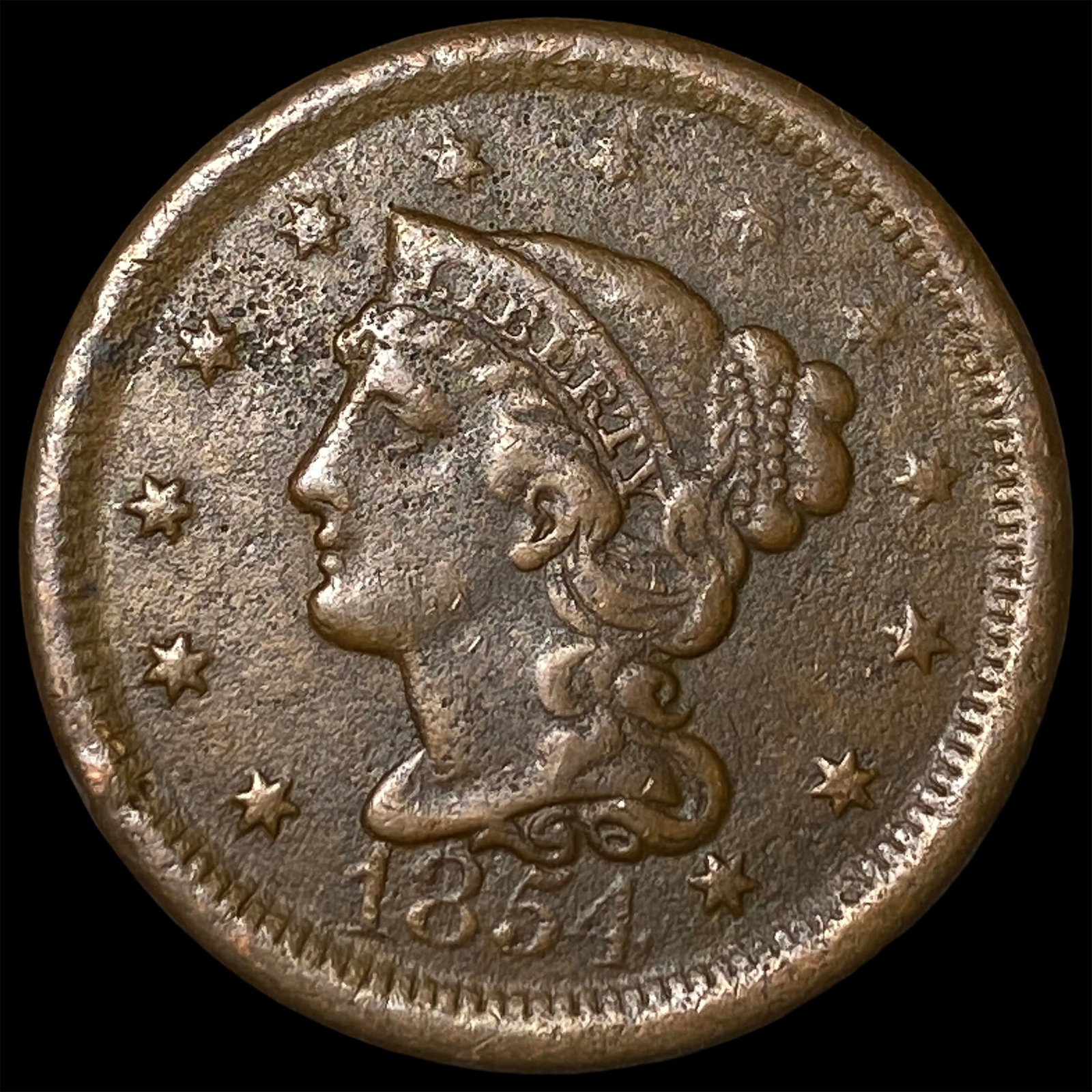 1854 Braided Hair Large Cent NEARLY UNCIRCULATED: 1854 Braided Hair Large Cent NEARLY UNCIRCULATED