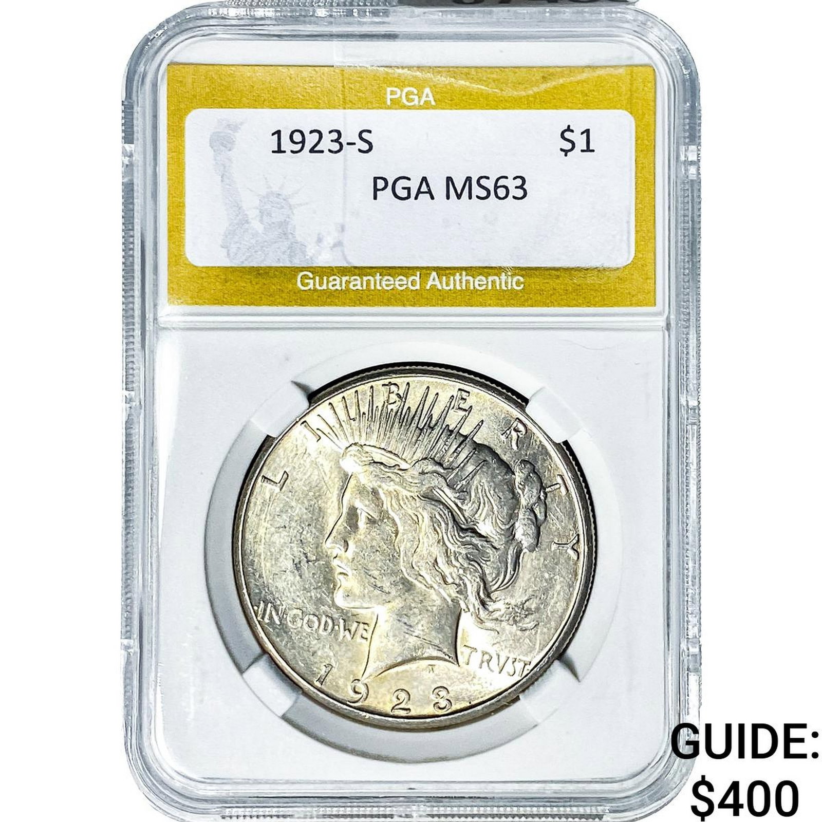 1923-S Silver Peace Dollar PGA MS63: 1923-S Silver Peace Dollar PGA MS63