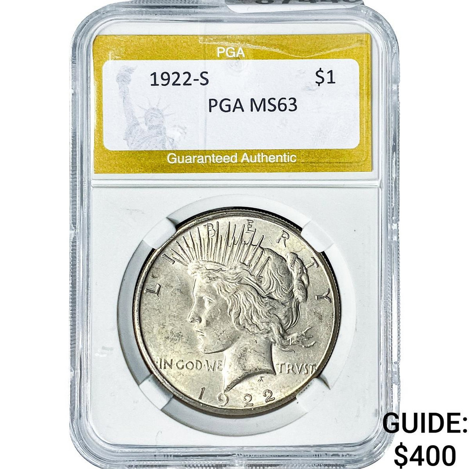 1922-S Silver Peace Dollar PGA MS63: 1922-S Silver Peace Dollar PGA MS63