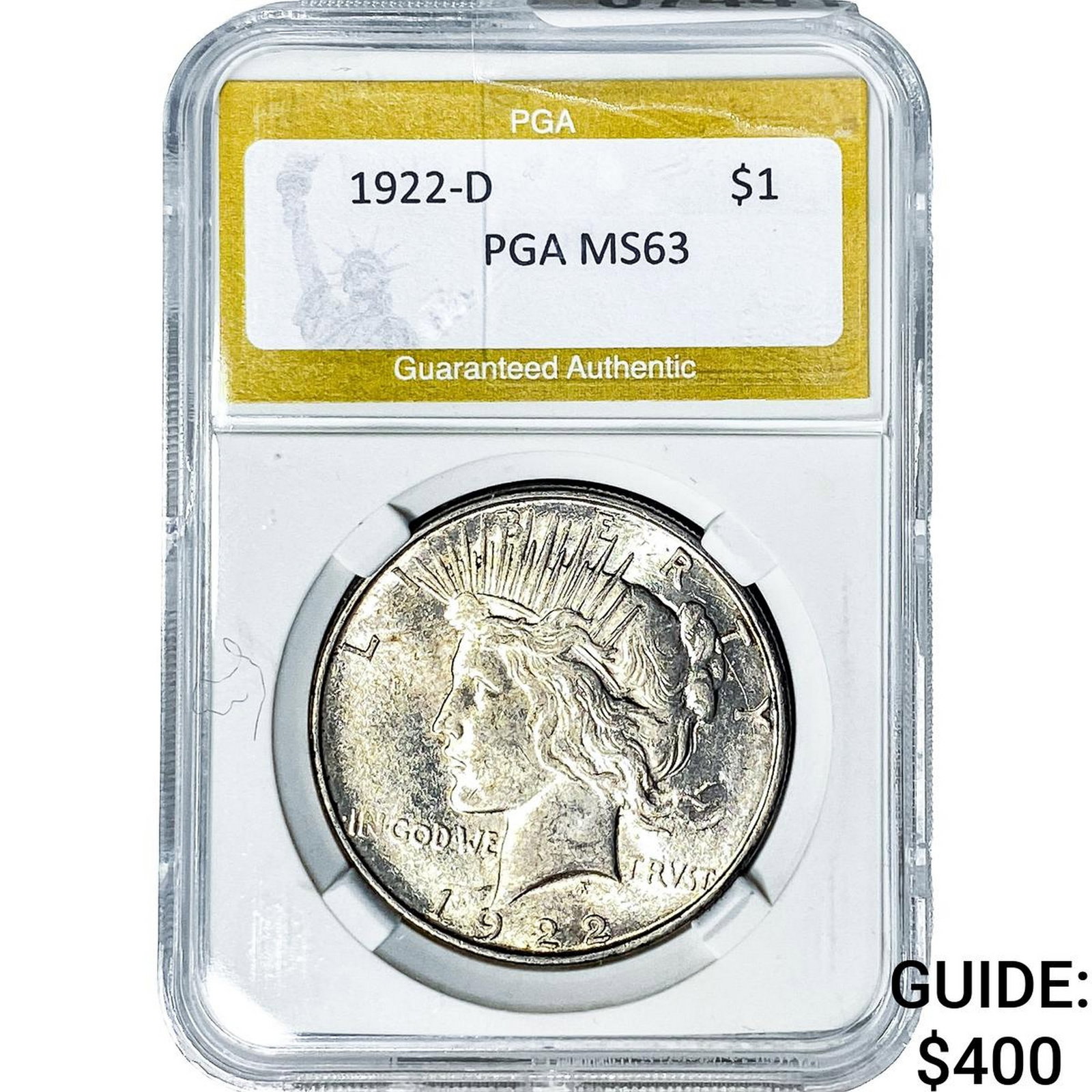 1922-D Silver Peace Dollar PGA MS63: 1922-D Silver Peace Dollar PGA MS63