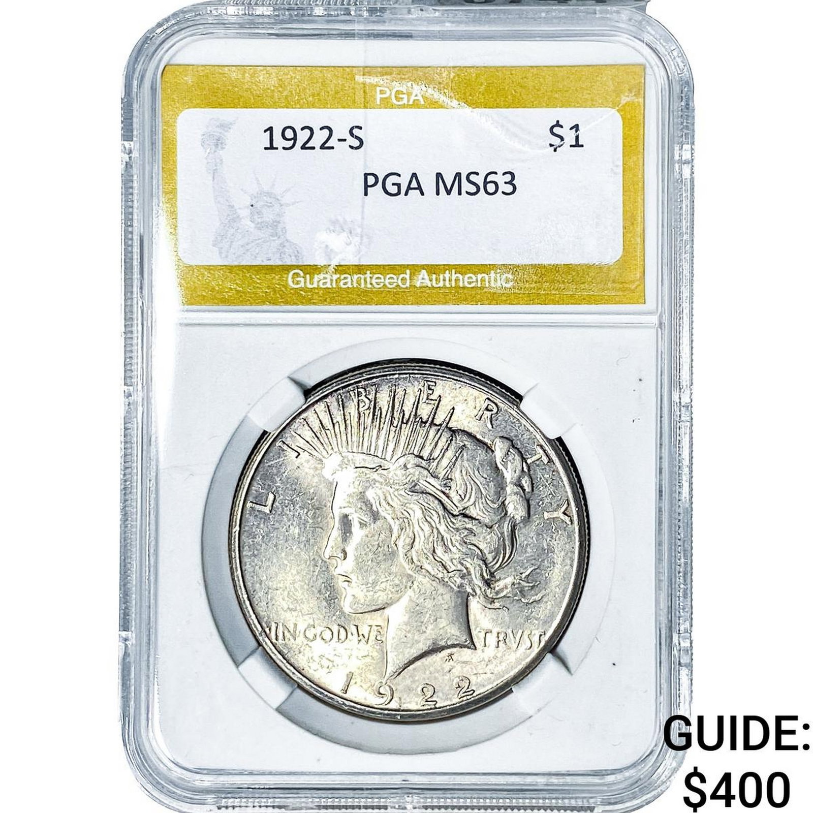 1922-S Silver Peace Dollar PGA MS63: 1922-S Silver Peace Dollar PGA MS63