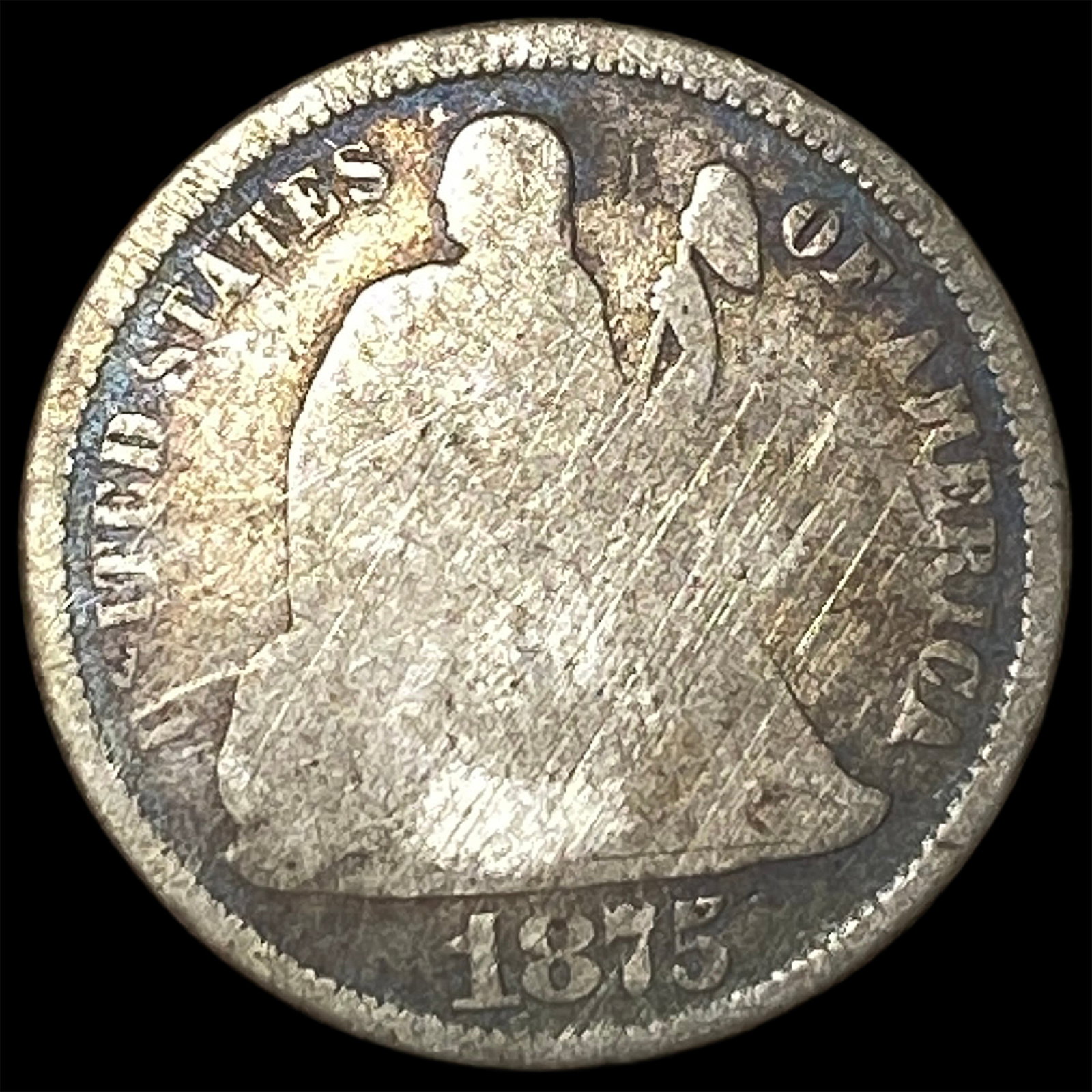 1875-CC Silver Seated Liberty Dime LIGHTLY CIRCULATED (1 of 2)