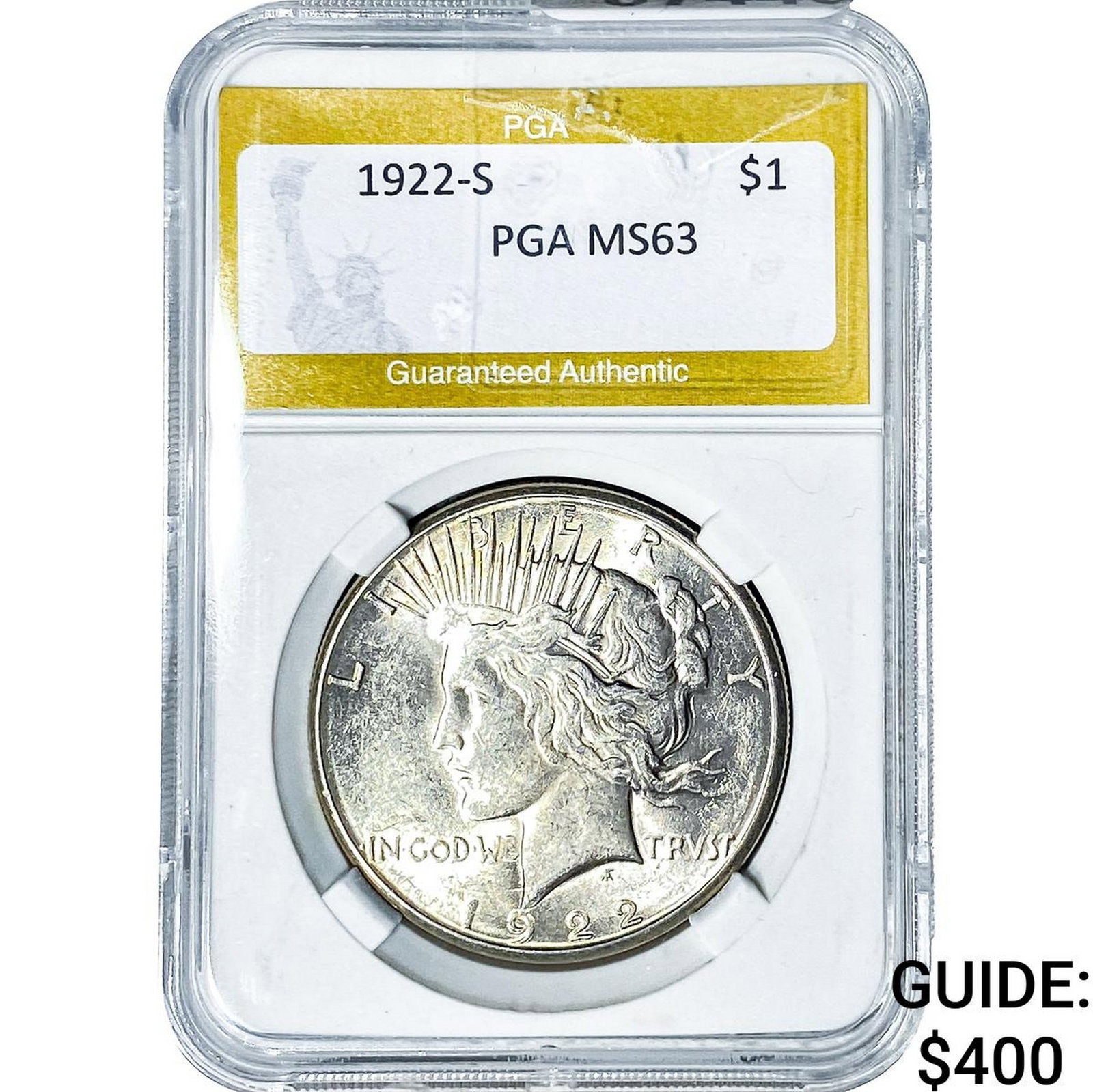 1922-S Silver Peace Dollar PGA MS63: 1922-S Silver Peace Dollar PGA MS63