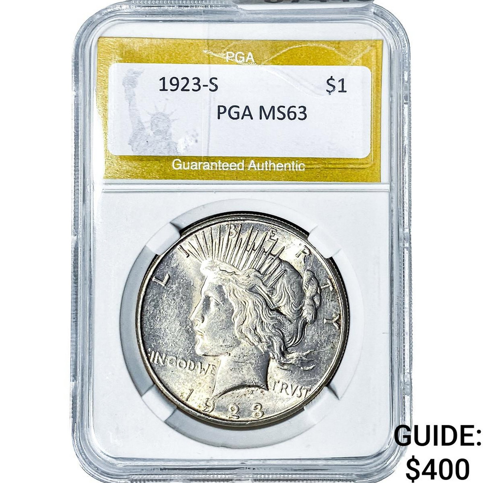1923-S Silver Peace Dollar PGA MS63: 1923-S Silver Peace Dollar PGA MS63