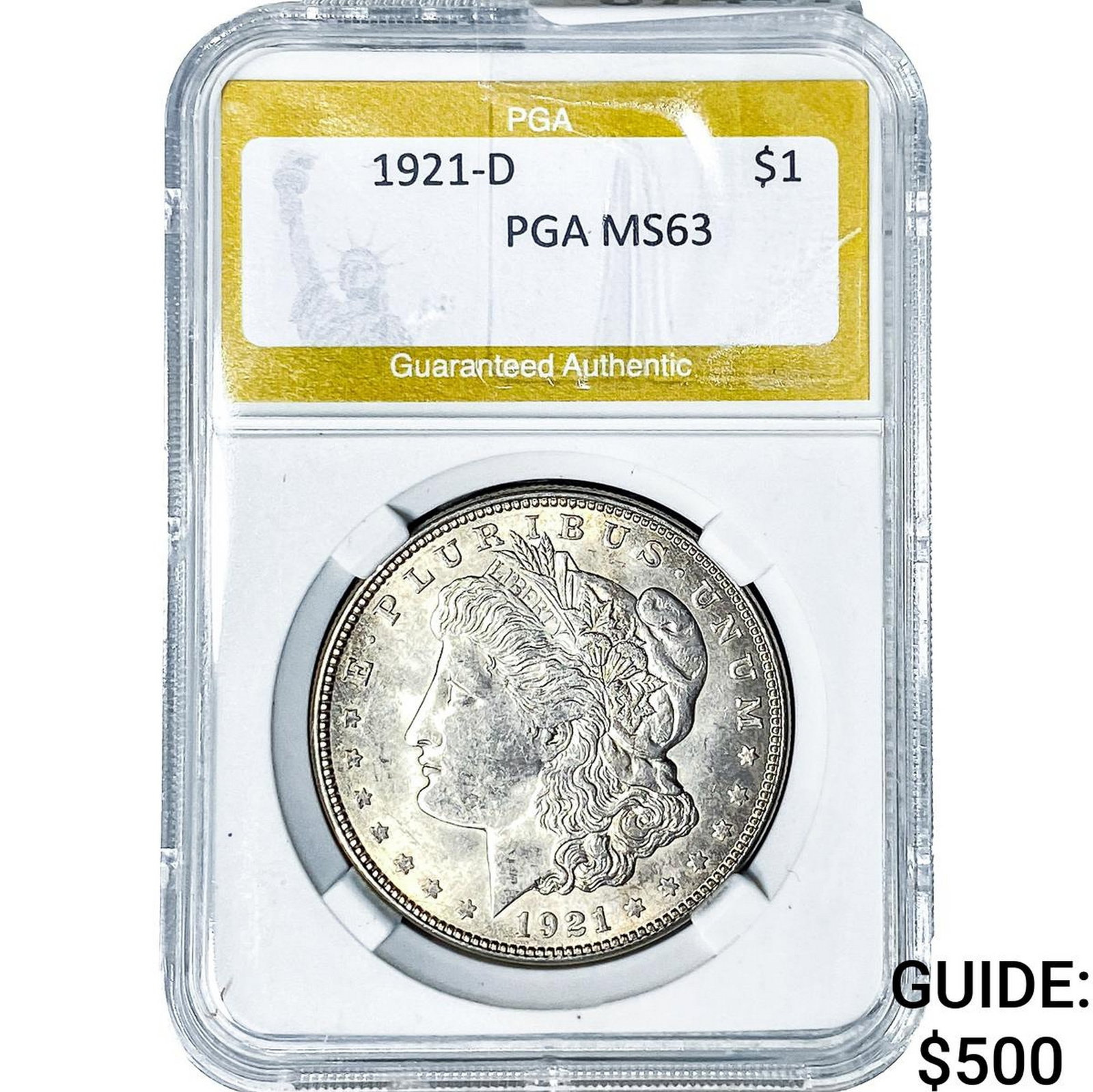 1921-D Morgan Silver Dollar PGA MS63: 1921-D Morgan Silver Dollar PGA MS63