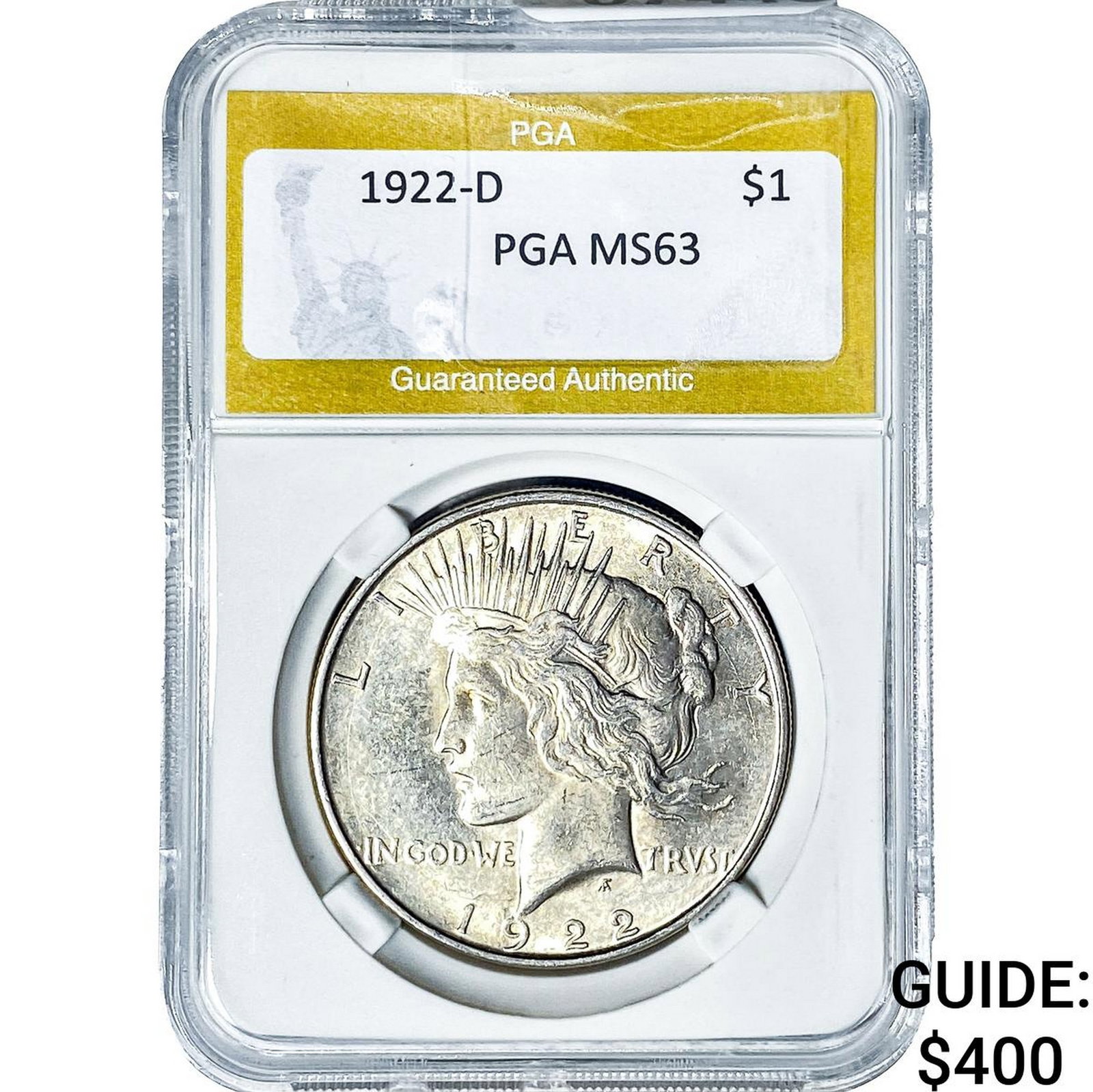 1922-D Silver Peace Dollar PGA MS63: 1922-D Silver Peace Dollar PGA MS63