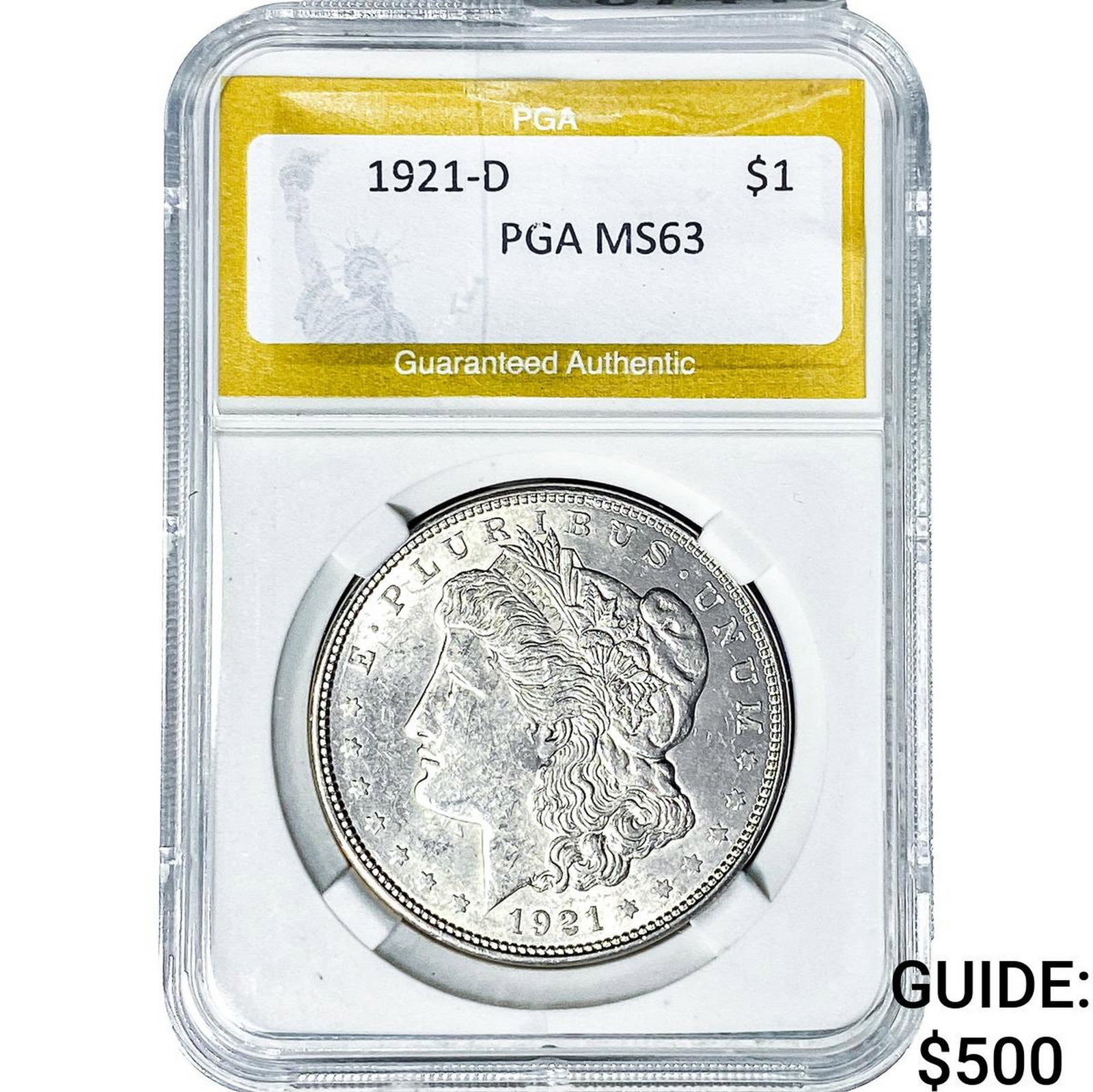 1921-D Morgan Silver Dollar PGA MS63: 1921-D Morgan Silver Dollar PGA MS63