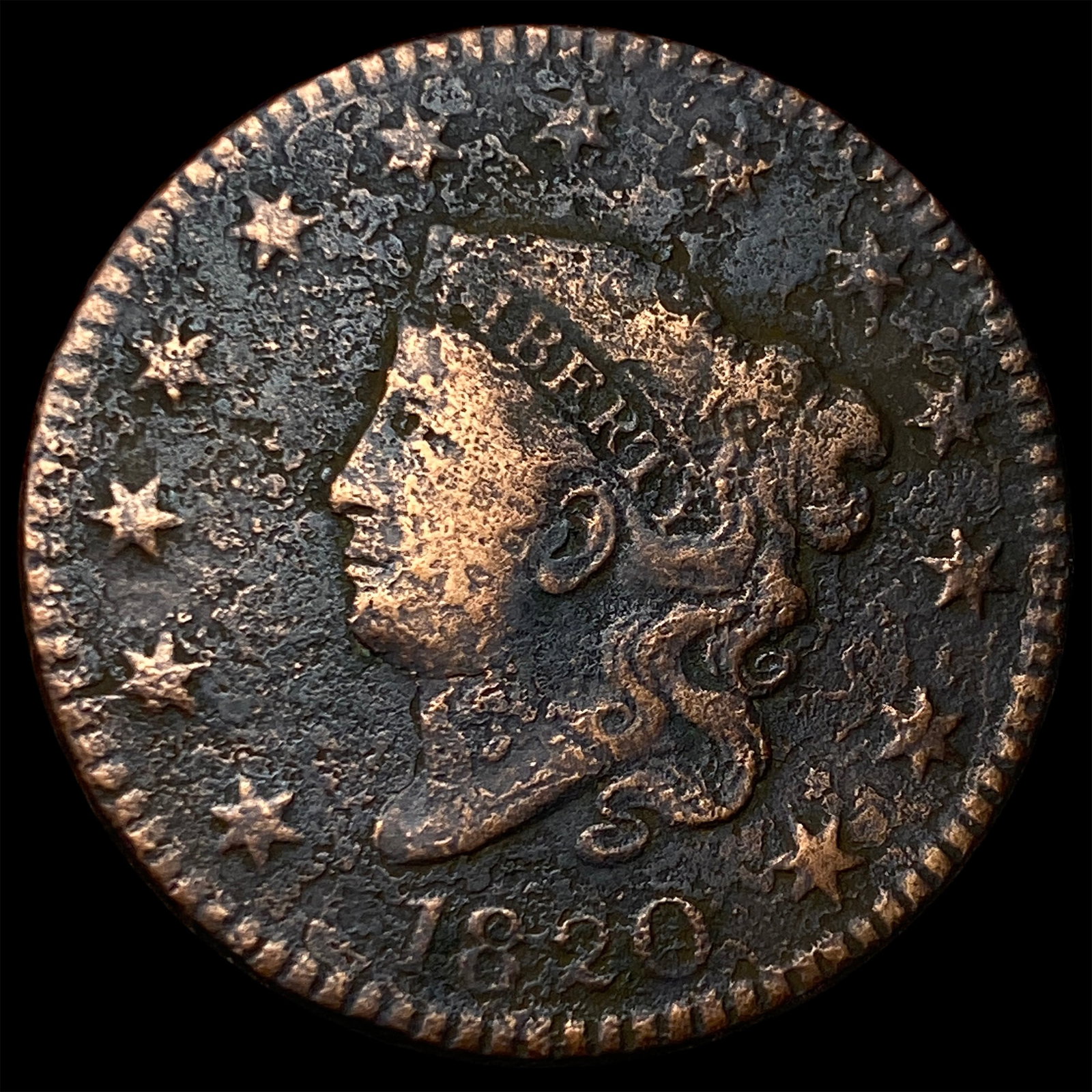 1820 Coronet Head Large Cent NICELY CIRCULATED: 1820 Coronet Head Large Cent NICELY CIRCULATED