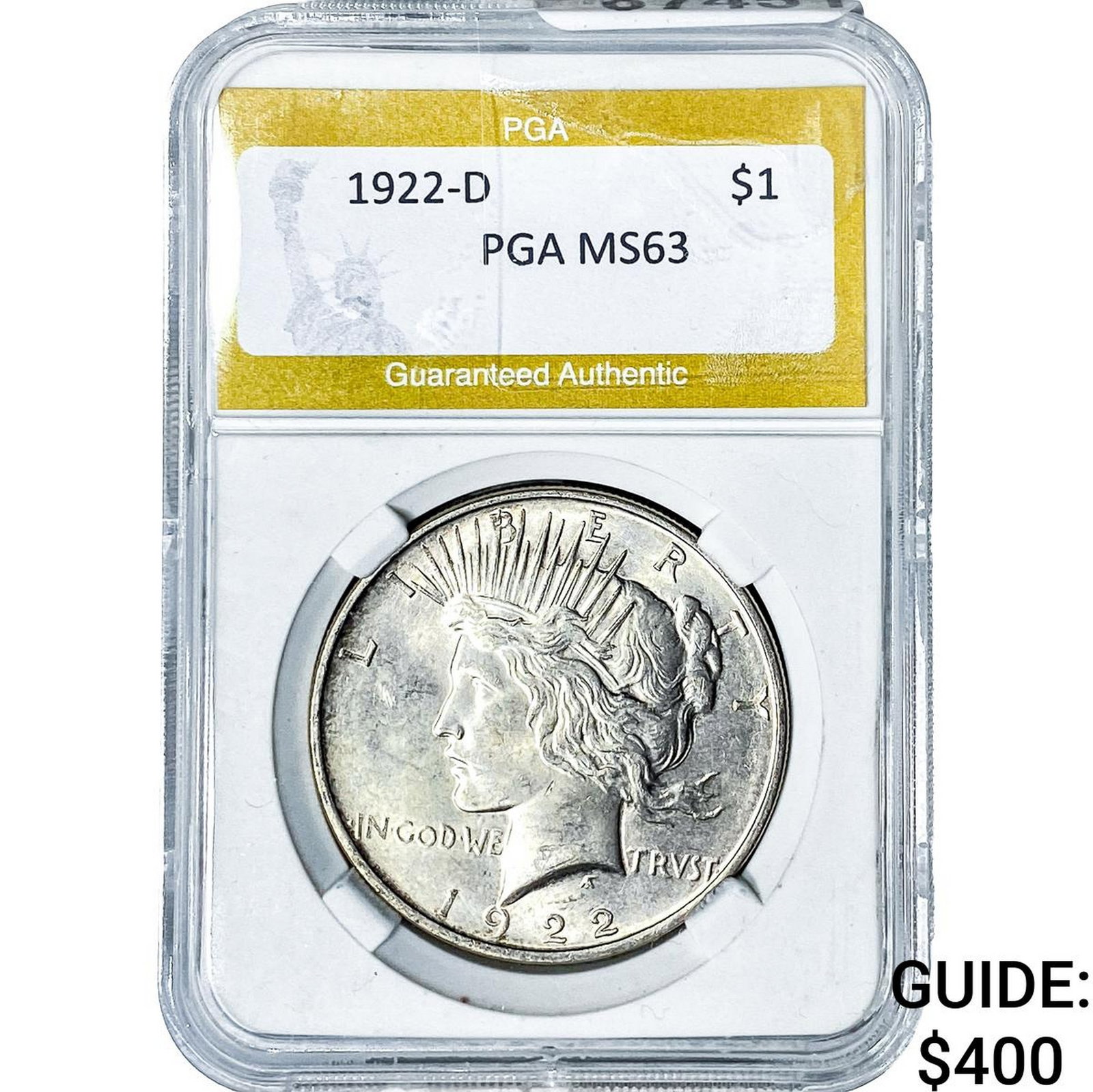 1922-D Silver Peace Dollar PGA MS63: 1922-D Silver Peace Dollar PGA MS63