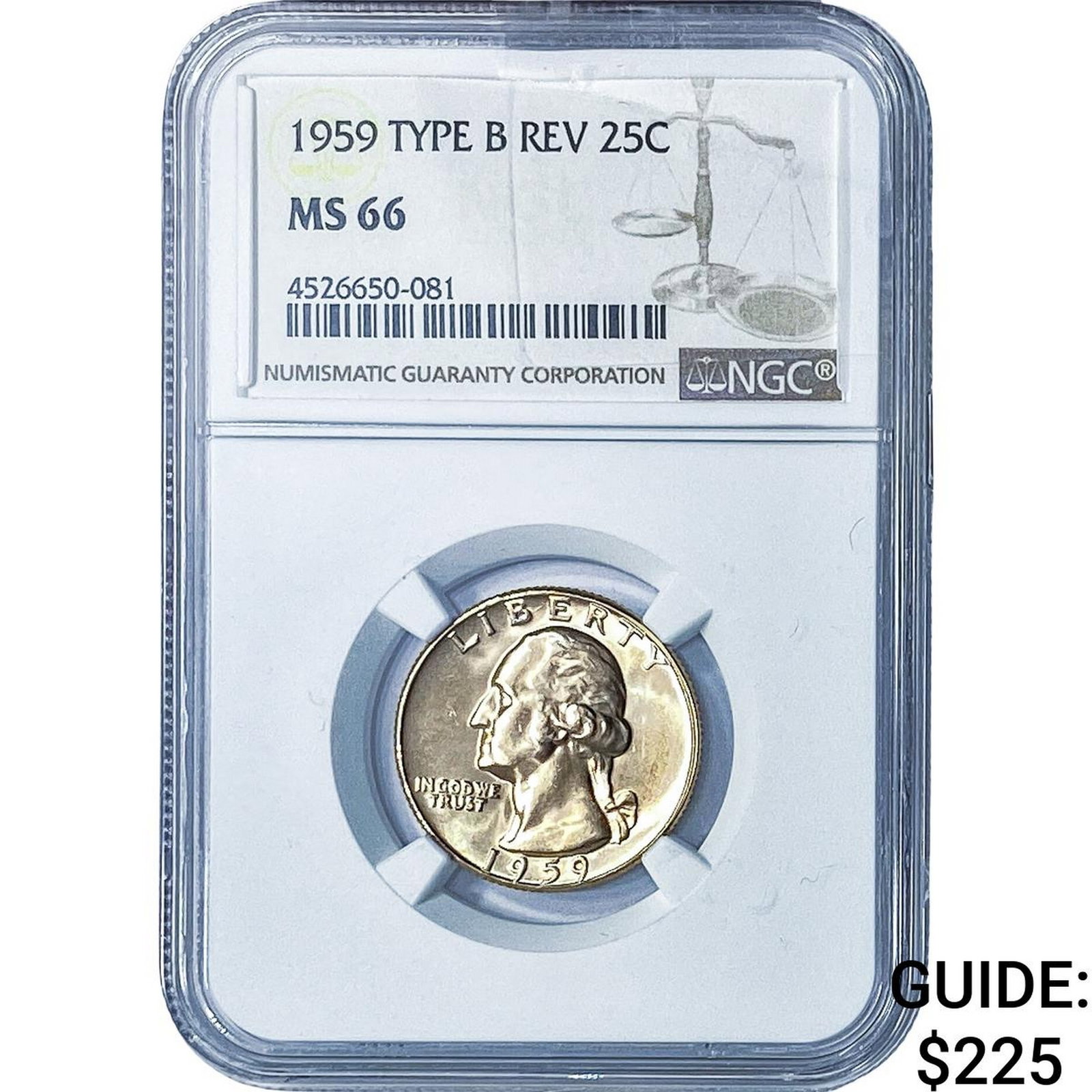 1959 Washington Silver Quarter NGC MS66 Type B Rev.: 1959 Washington Silver Quarter NGC MS66 Type B Rev.