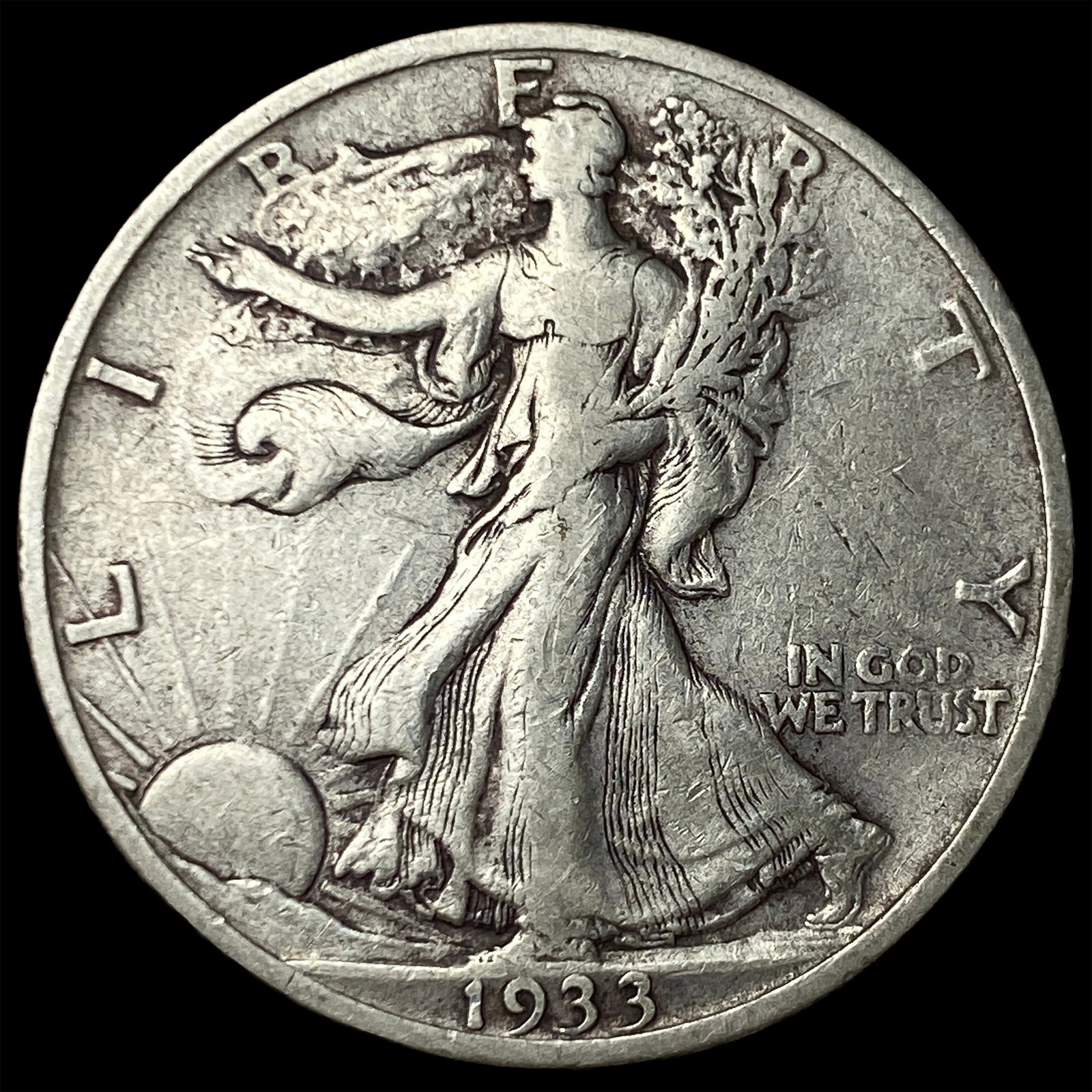 1933-S Silver Walking Liberty Half Dollar ABOUT UNCIRCULATED: 1933-S Silver Walking Liberty Half Dollar ABOUT UNCIRCULATED
