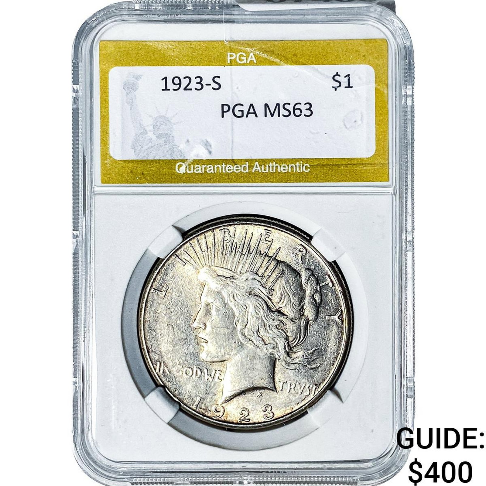 1923-S Silver Peace Dollar PGA MS63: 1923-S Silver Peace Dollar PGA MS63