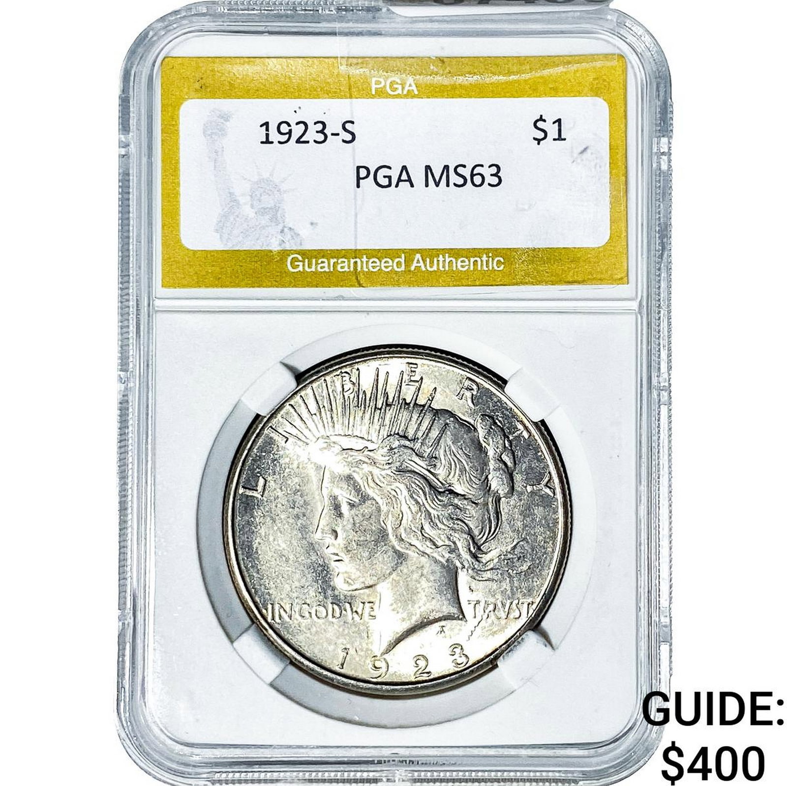 1923-S Silver Peace Dollar PGA MS63: 1923-S Silver Peace Dollar PGA MS63