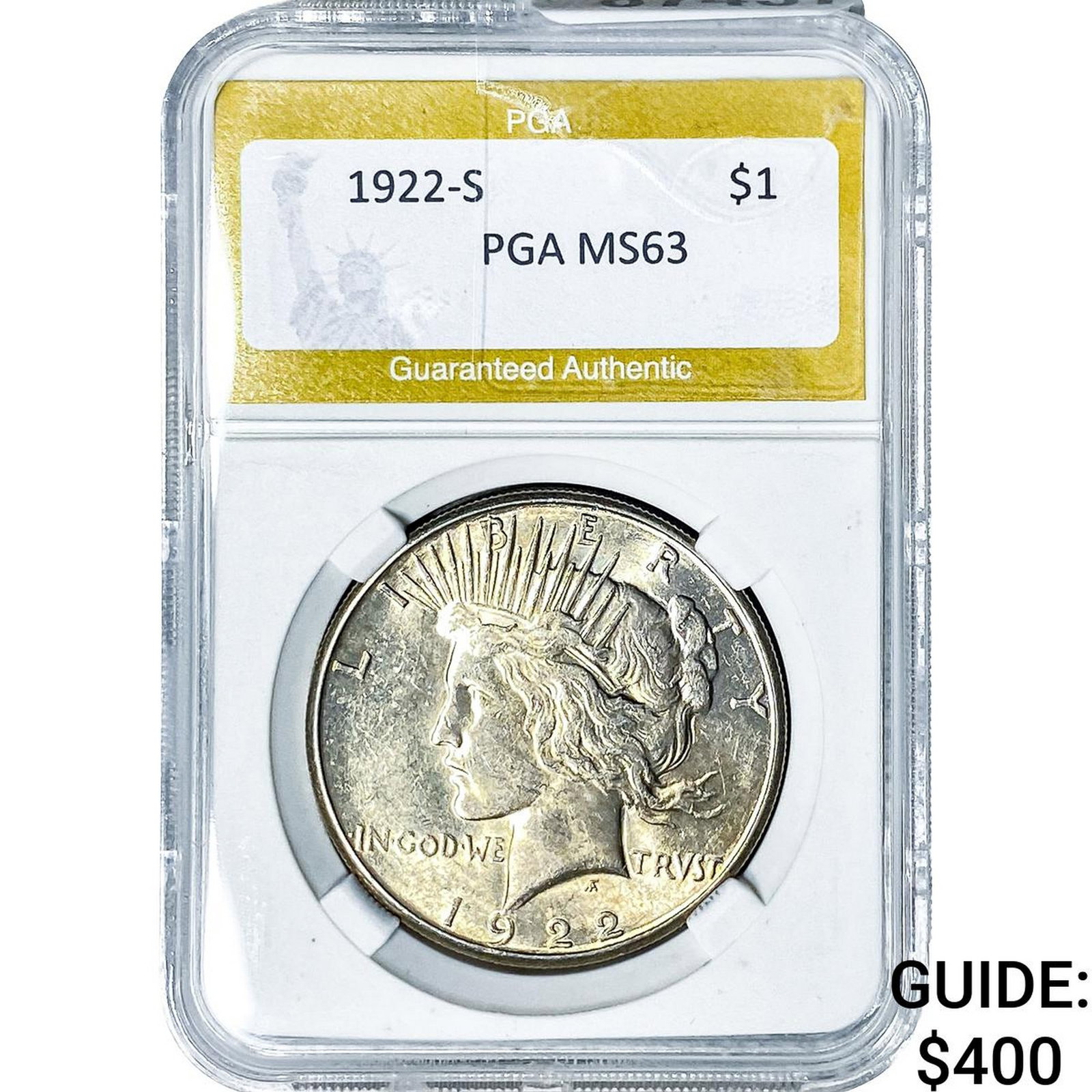 1922-S Silver Peace Dollar PGA MS63: 1922-S Silver Peace Dollar PGA MS63