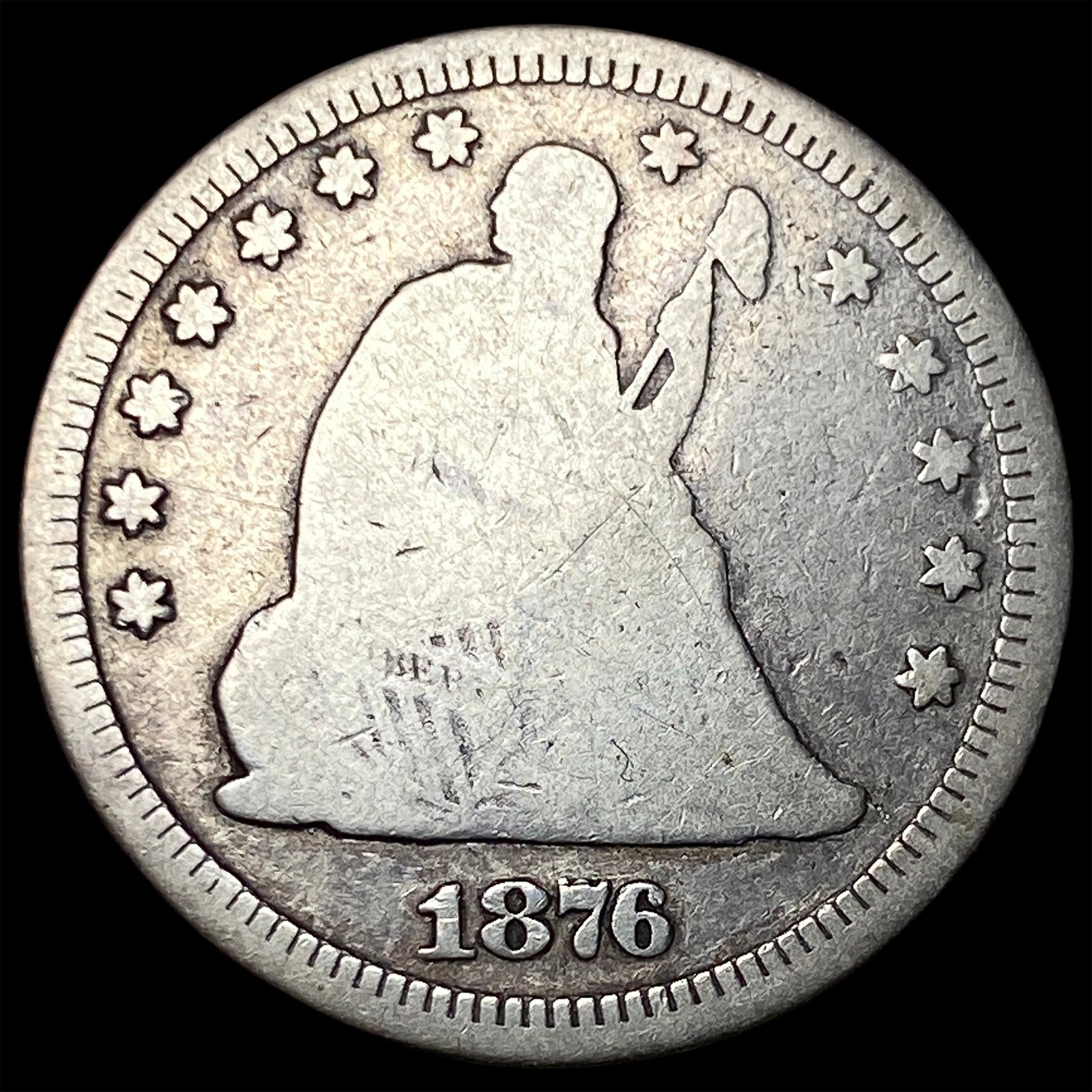 1876-CC Silver Seated Liberty Quarter NICELY CIRCULATED: 1876-CC Silver Seated Liberty Quarter NICELY CIRCULATED