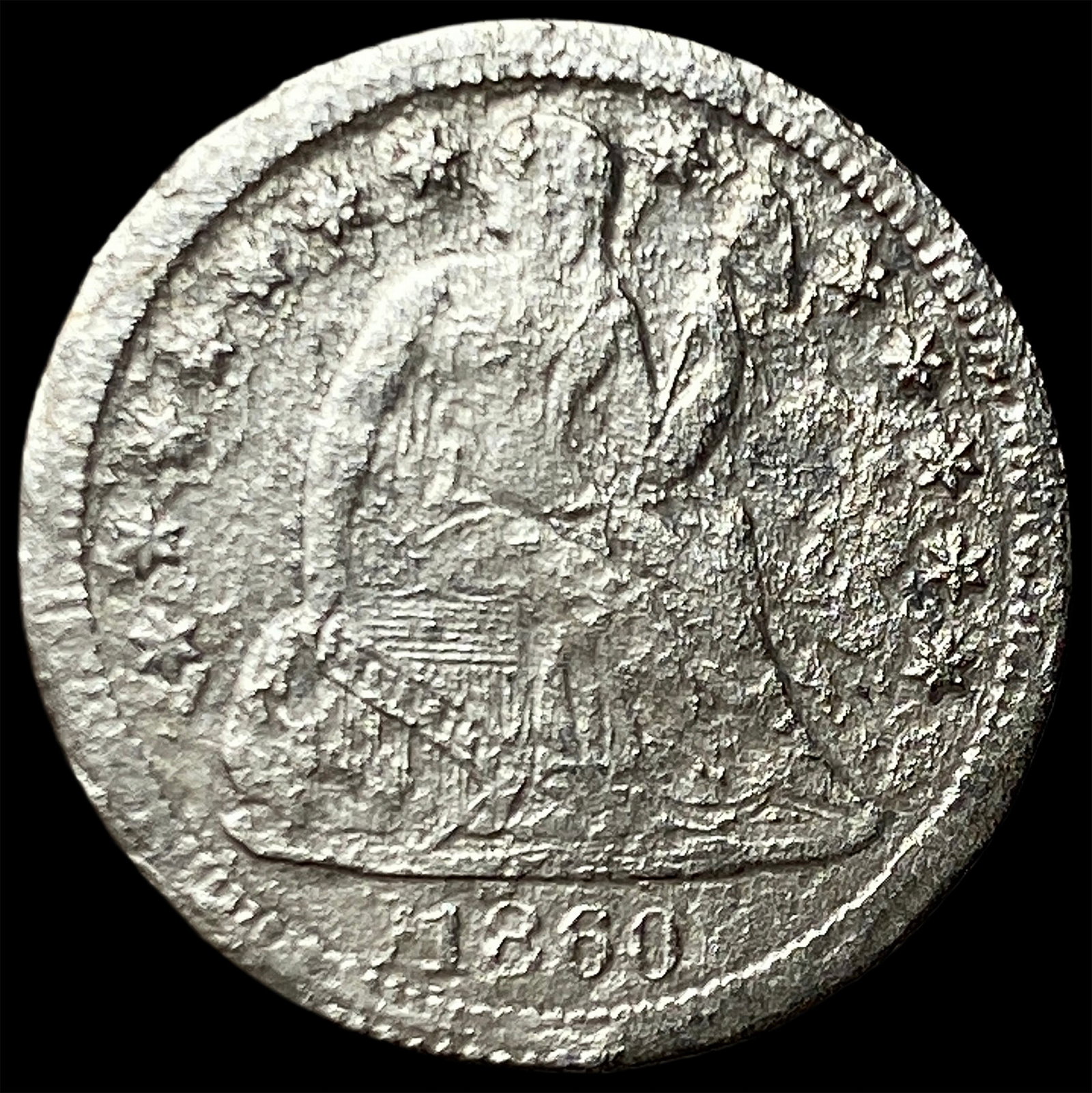 1860-S Silver Seated Liberty Dime NICELY CIRCULATED (1 of 2)