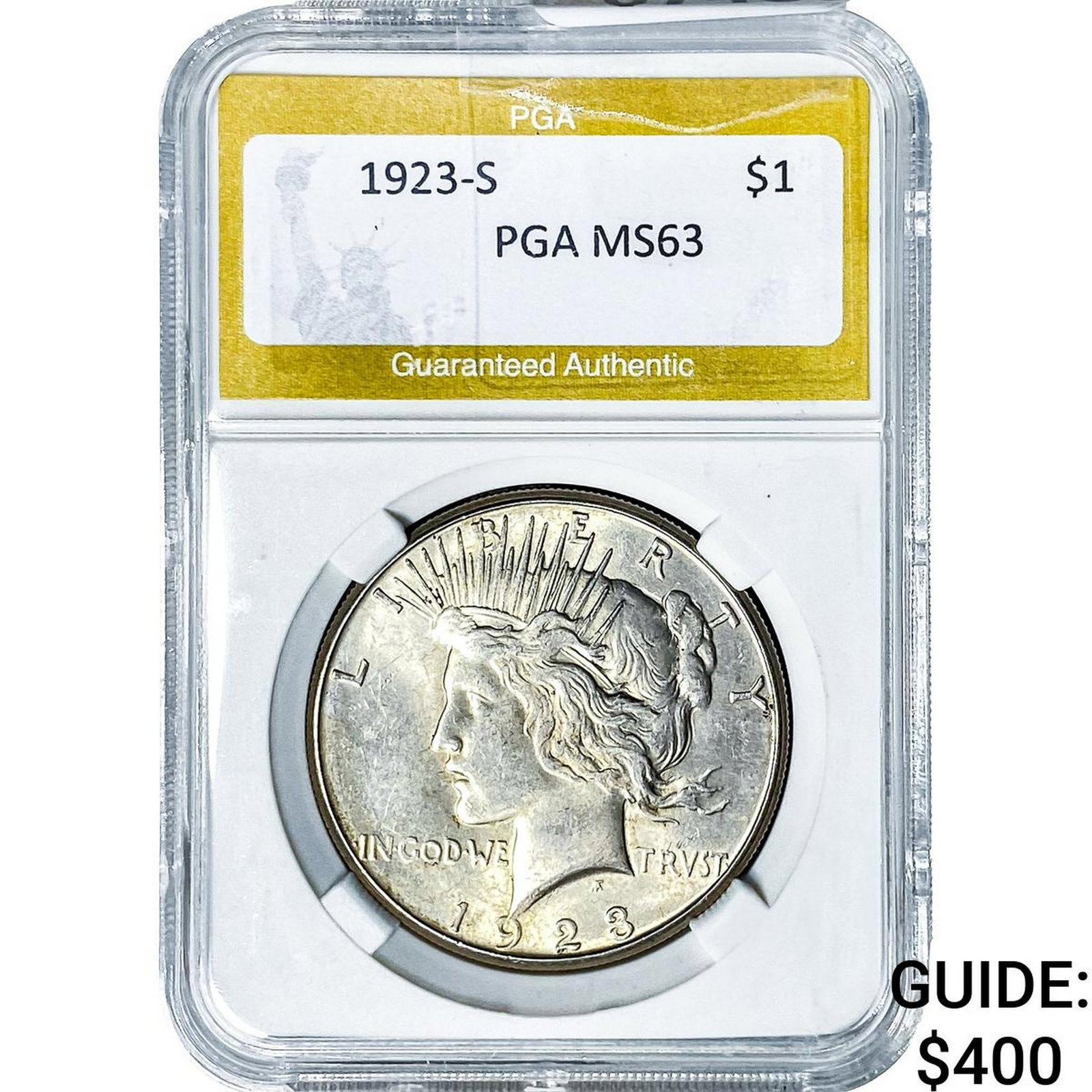 1923-S Silver Peace Dollar PGA MS63: 1923-S Silver Peace Dollar PGA MS63