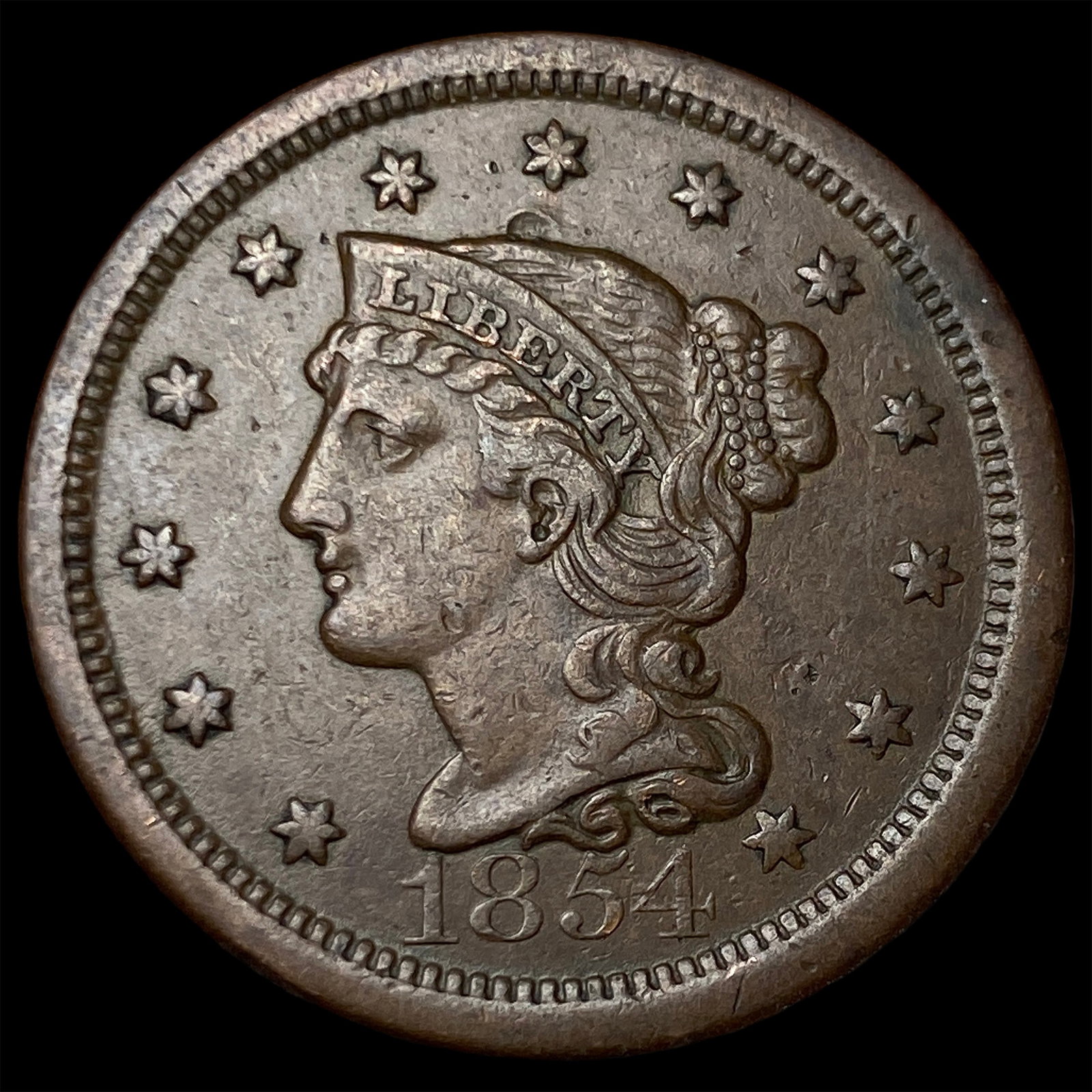 1854 Braided Hair Large Cent NEARLY UNCIRCULATED: 1854 Braided Hair Large Cent NEARLY UNCIRCULATED