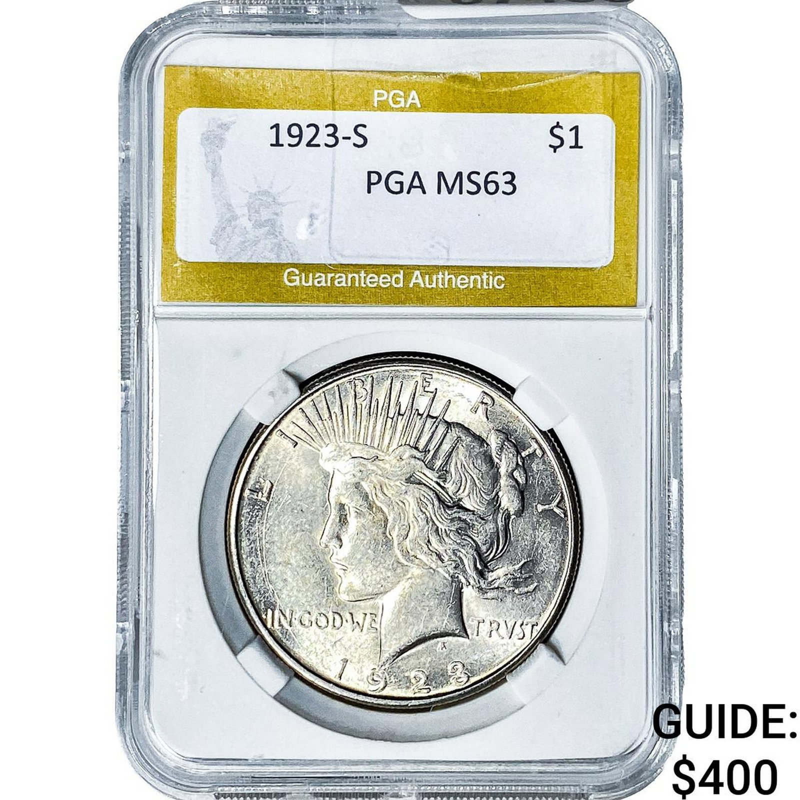 1923-S Silver Peace Dollar PGA MS63: 1923-S Silver Peace Dollar PGA MS63